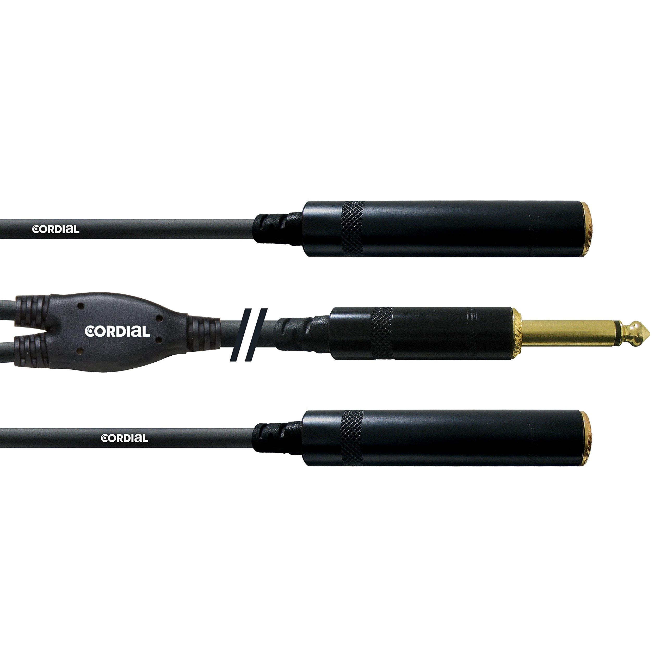Cordial CFY 0.3 PGG Y-Adaptor Cable 6.3mm Mono Jack Gold to 2 x Jack Sockets 6.3 mm Mono Gold Length 0.3 m