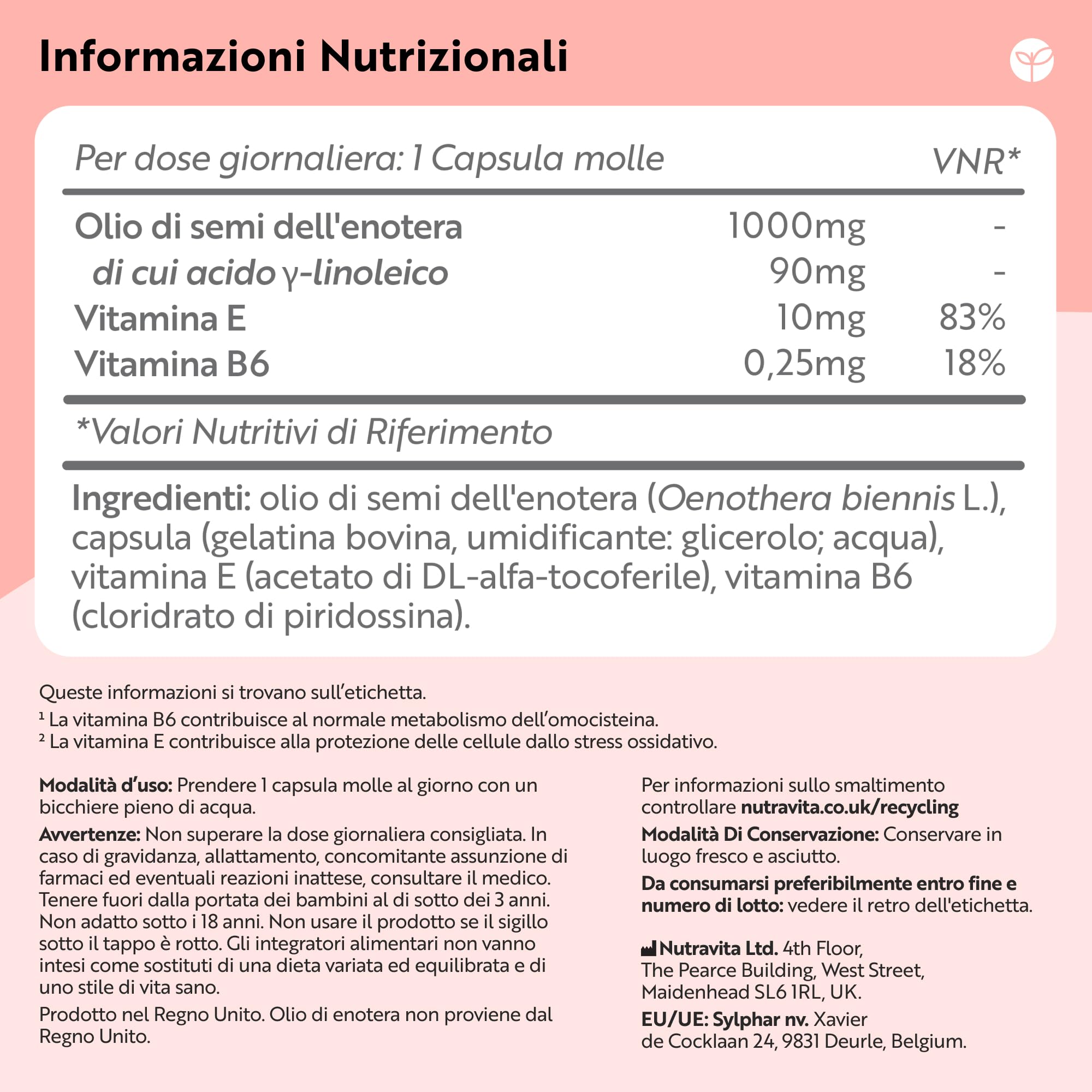 Nutravita Olio di Enotera 1000 mg con Vitamina E & B6 – 120 Capsule Molli ad Alta Potenza – Ricca Fonte di Omega 6 e GLA - Contribuisce al Mantenimento della Pelle Normale