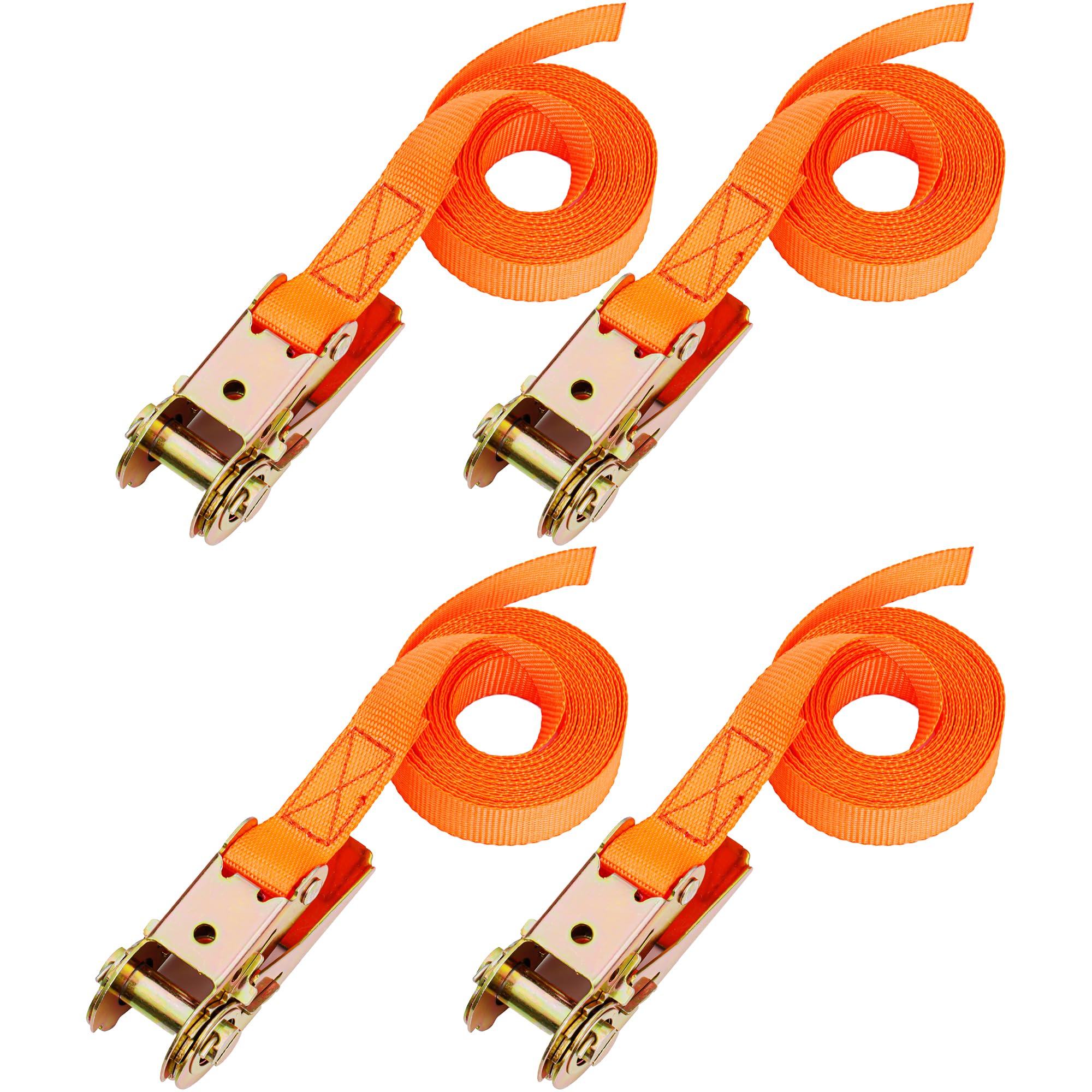 Premium Ratchet Straps - 4 Pack, Orange - 4 Meters Racheting Lashing Straps - Heavy-Duty 400 lb Load Capacity, 1200 lb Break Strength