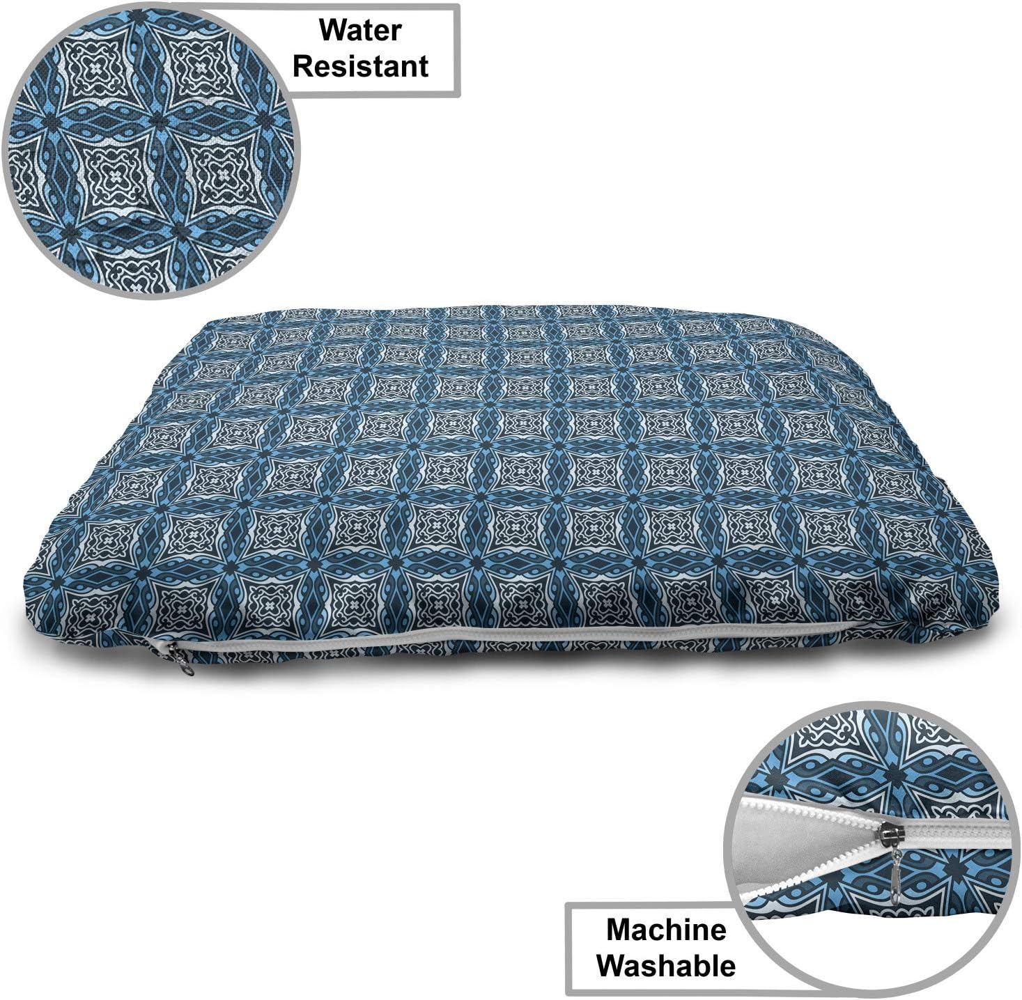 review Lunarable Orient Pet Bed, Vintage Geometric Abstract Square Concept Middle Eastern Influences, Chew Resistant Pad for Dogs and Cats Cushion with Removable Cover, 24