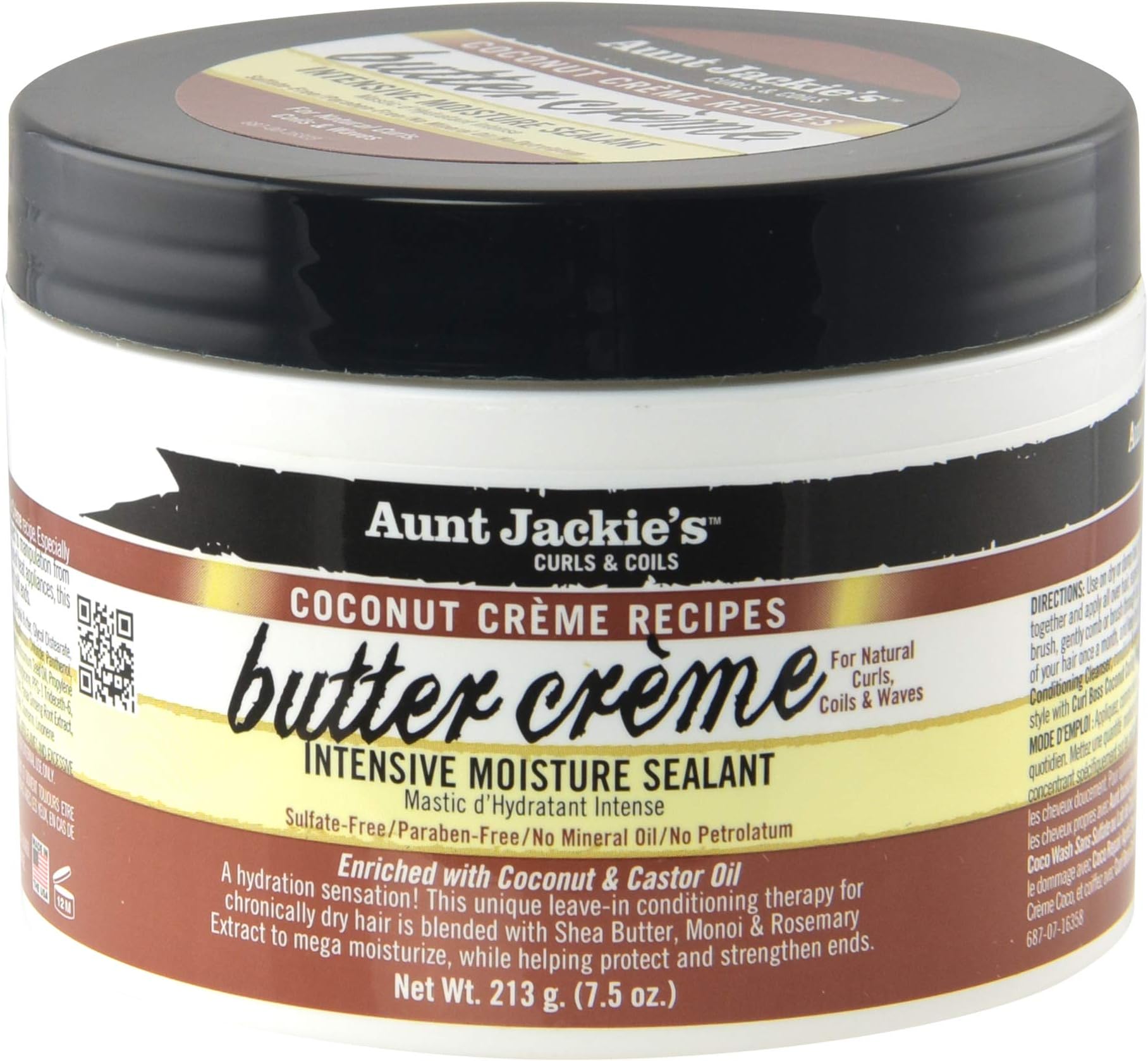 Aunt Jackie's Coconut Crème Recipes Butter Crème Intensive Moisture Sealant, Leave-In Conditioning Therapy for Dry Hair, 7.5 oz