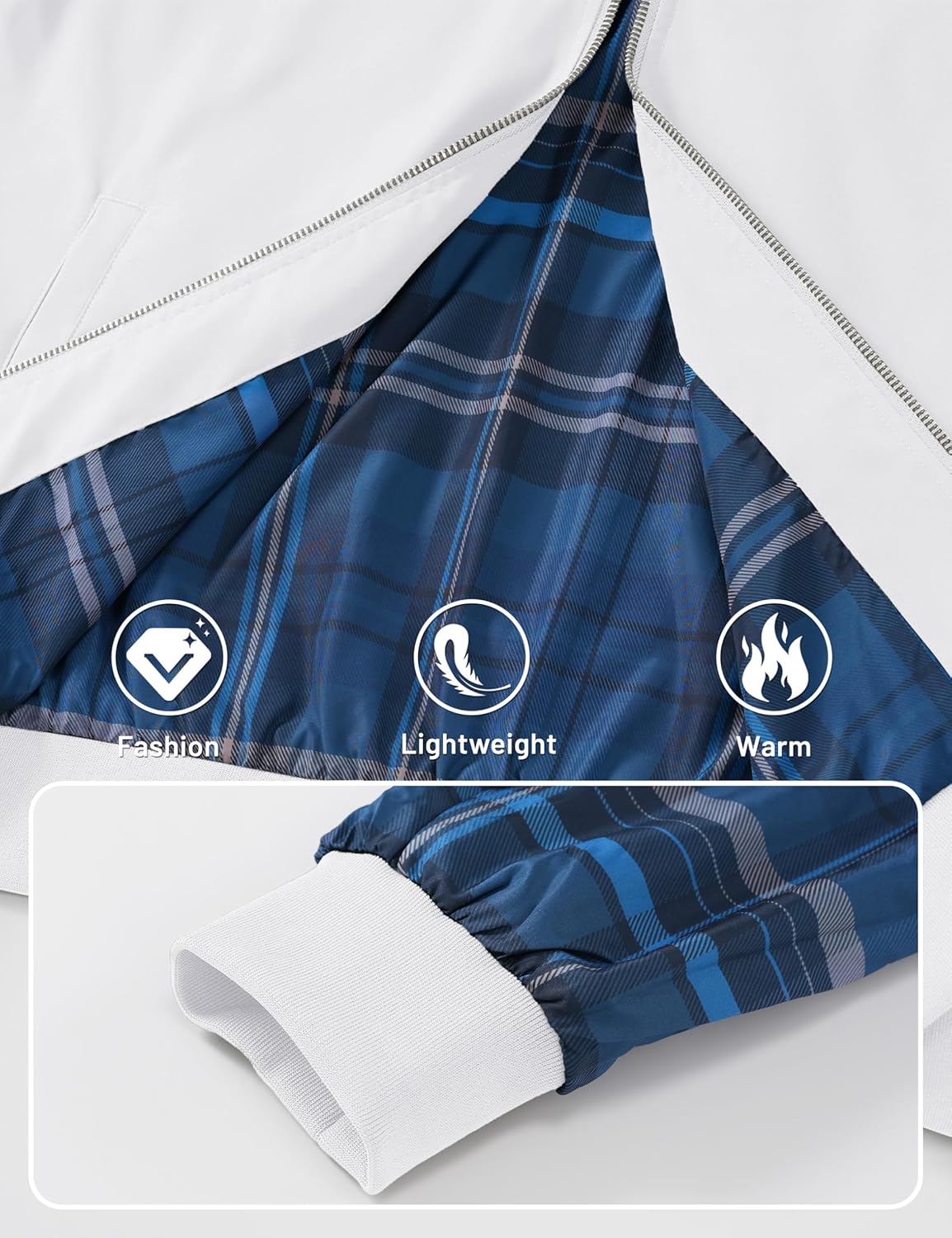 TACVASEN Mens Bomber Jacket Plaid Lined Casual Windbreaker Stylish Light Fall Spring Jackets Windproof Zip Up Coat - Image 5