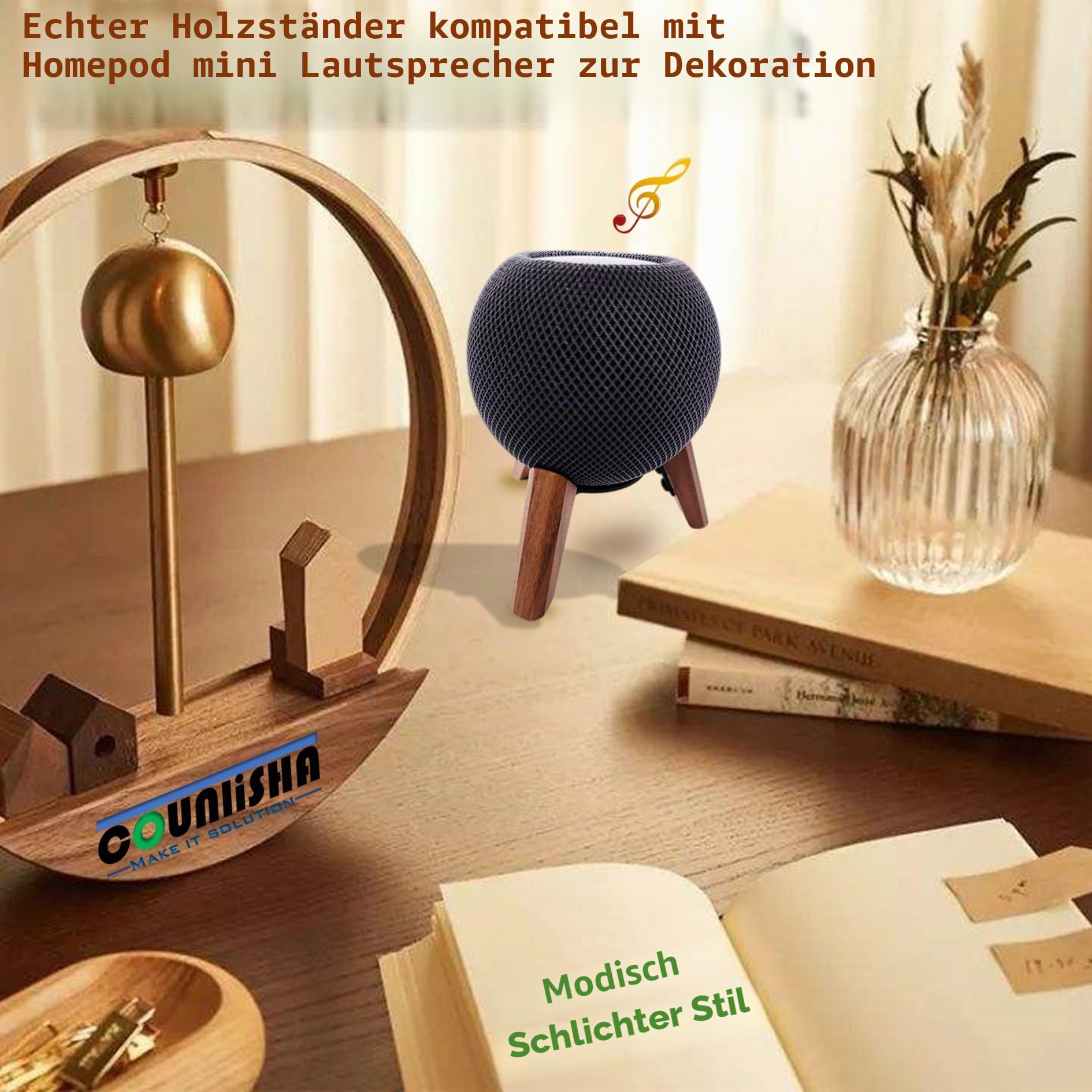 Echtholz ständer für Homepod Mini 2020, Sicheres Stativhalter Zubehör, Stabile Holzhalterung schützt Home Pod Mini Smart Lautsprecher (Nussbaum)