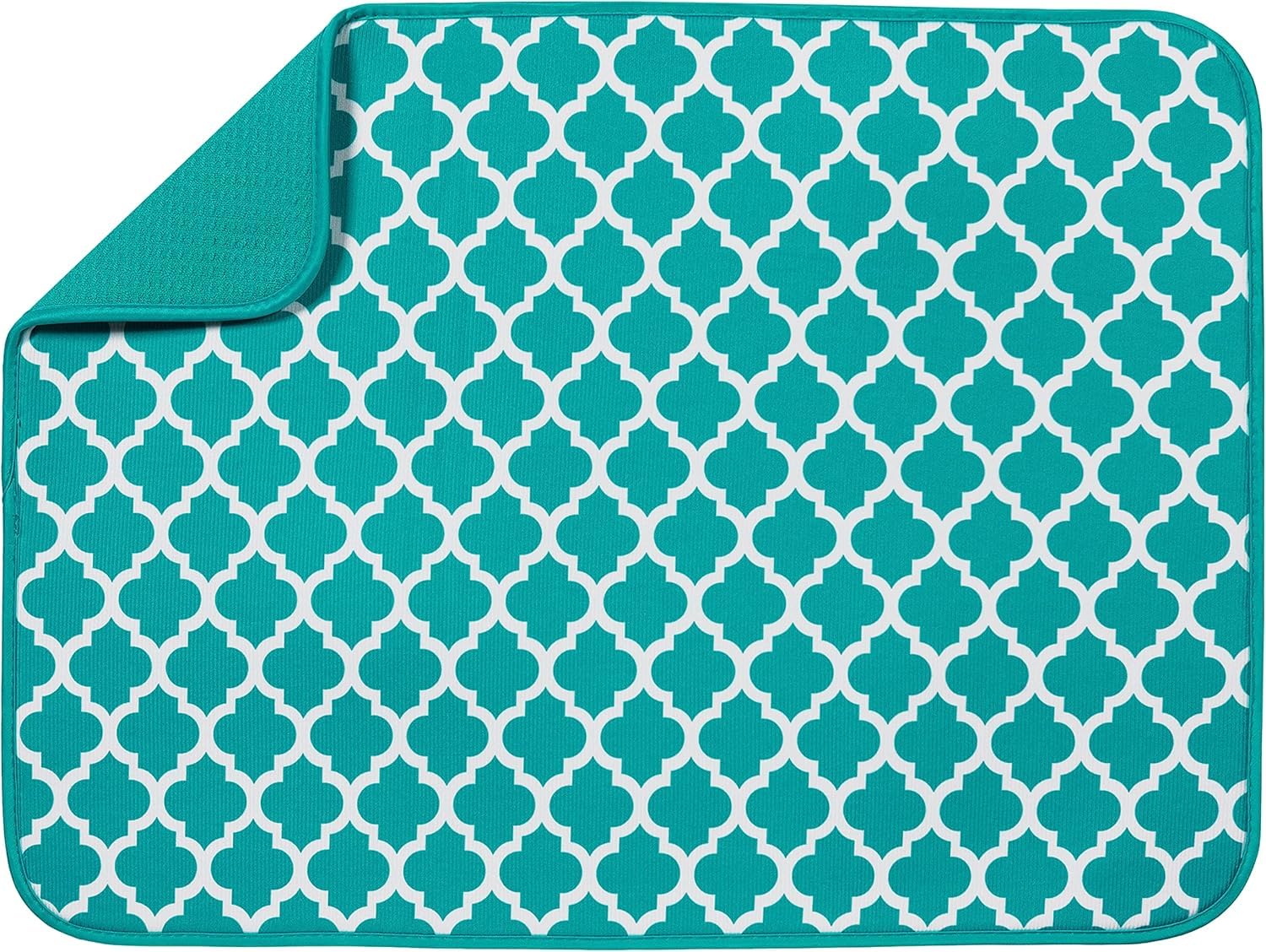 Microfibre Dish Drying mat XXL for Kitchen Draining Board Mat Washing Up Drying Mat Super Absorbent Quick Drying 45 x 60 cm Teal Trellis