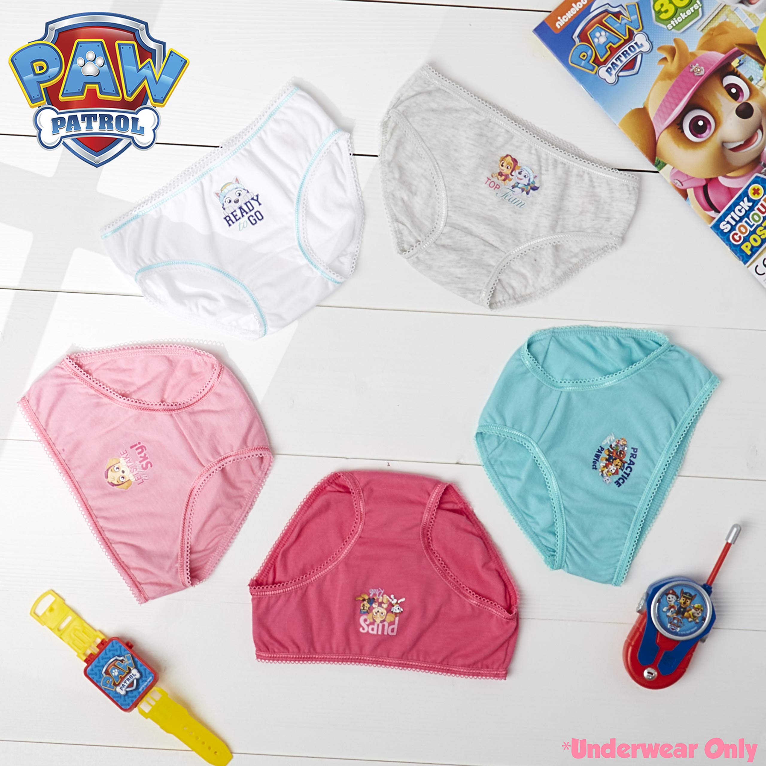 Paw Patrol Girls Knickers, Pack of 5 Girls Pants with Mighty Pups Chase