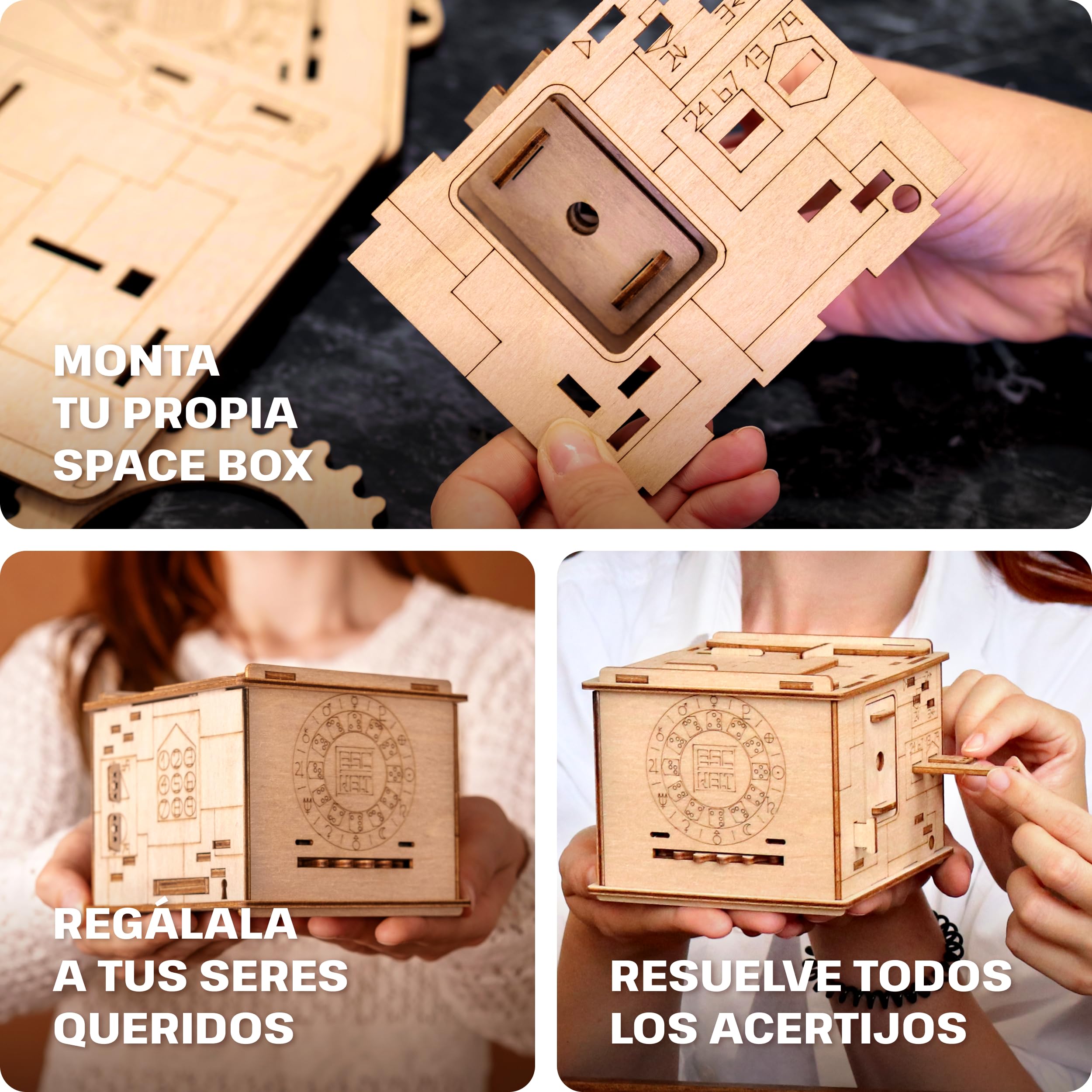 ESC WELT Juego de Rompecabezas 3D Space Box - Caja de Rompecabezas de Madera 3 en 1 - Juego Rompecabezas de Acertijos - Puzle para Niños y Adultos adivinanzas - Pascua Juego Mental de Escape Room