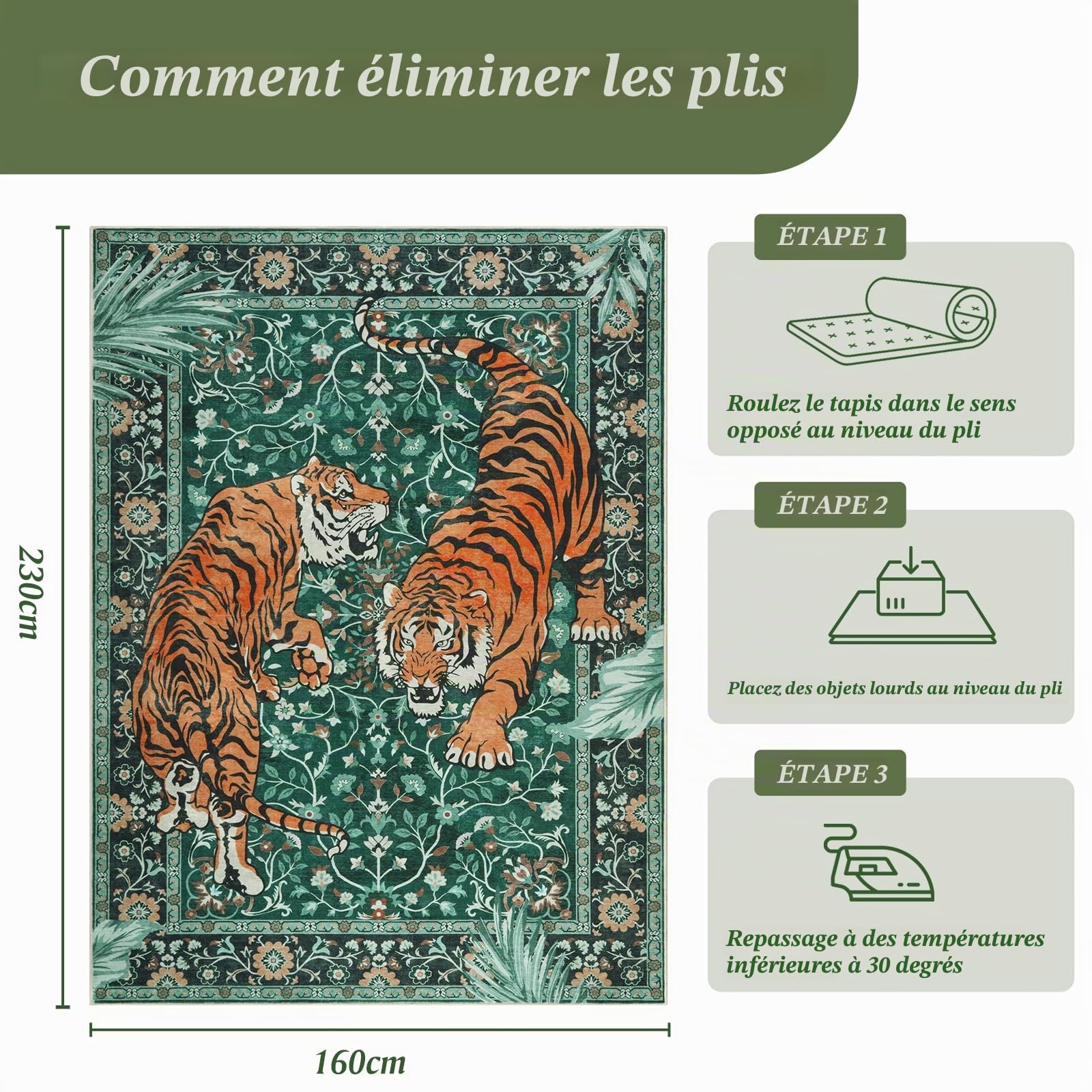 Homcomodar Tapis de salon, 160 x 230 cm, à poils courts, grand, vert, antidérapant, pour garderie, salon, salle à manger, bureau