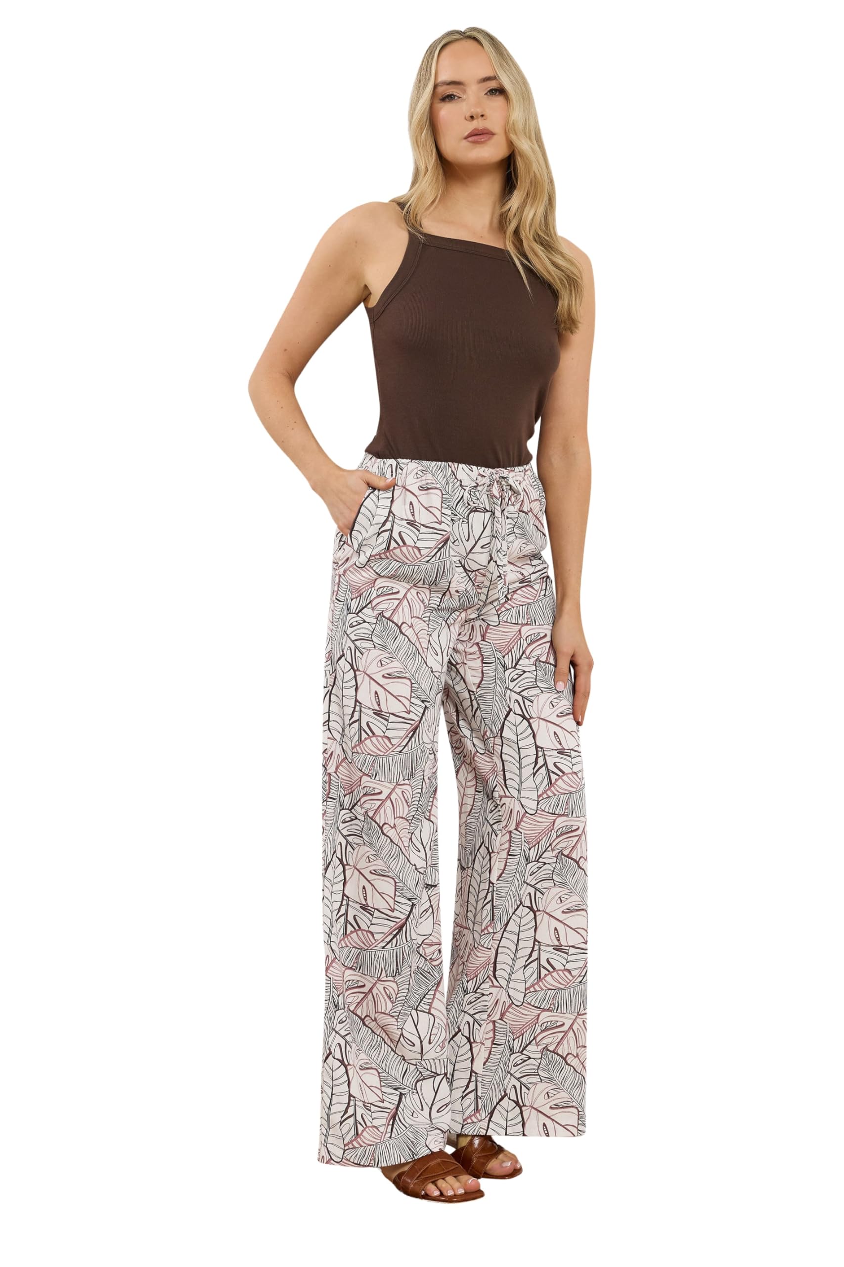 Long Tall Sally Women's Multicolor Tall Palm Wide Leg Trousers | Size: 14L