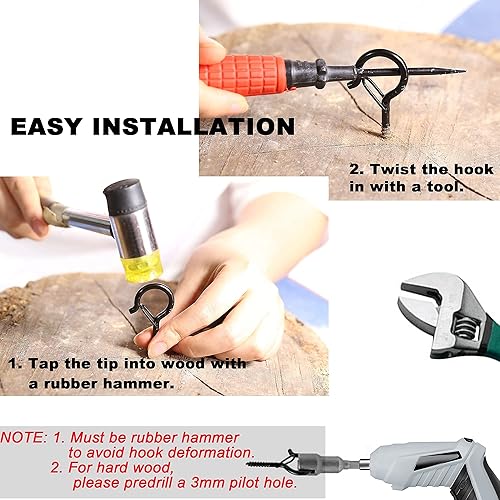 Miniatura 7 de PlusRoc Paquete de 20 ganchos de tornillo para colgar luces de cadena al aire libre, colgador de luces de patio, gancho de ojo negro resistente de