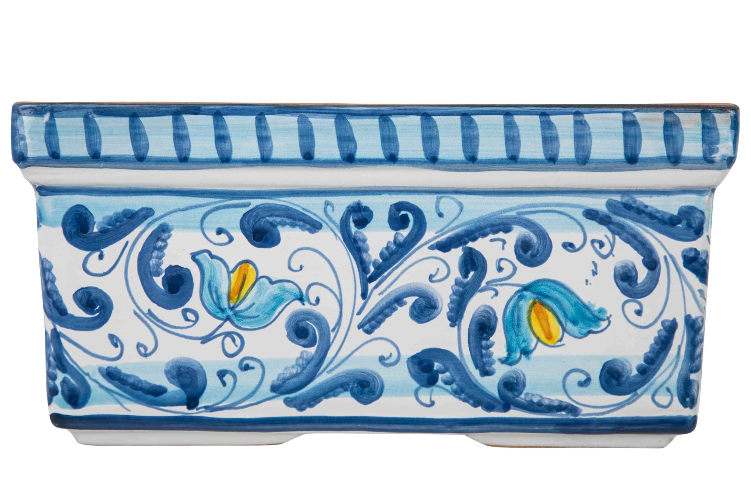 Pot de fleurs rectangulaire bleu azur pour inviter la douceur de la Sicile chez soi