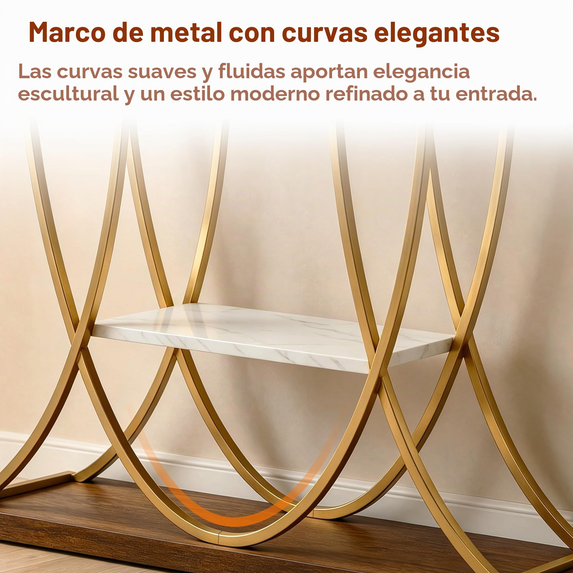 Consola de 3 Niveles con Estructura metálica Curvada, Dorado
