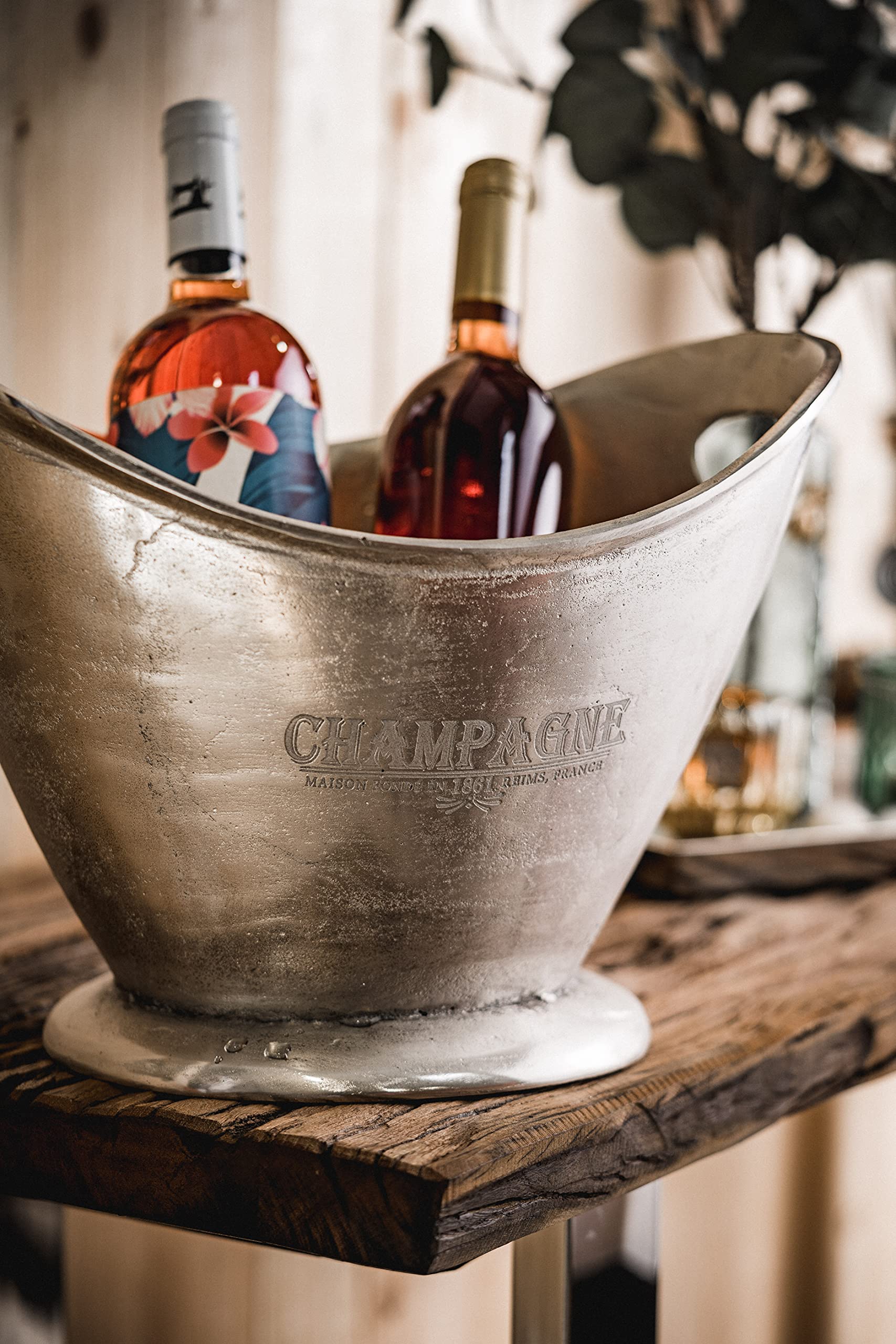 MichaelNoll Champagnerkühler Champagnerschale Flaschenkühler Sektkühler Weinkühler aus Metall, Party Getränkekühler, Aluminium Silber XL Champagne 36,5 cm