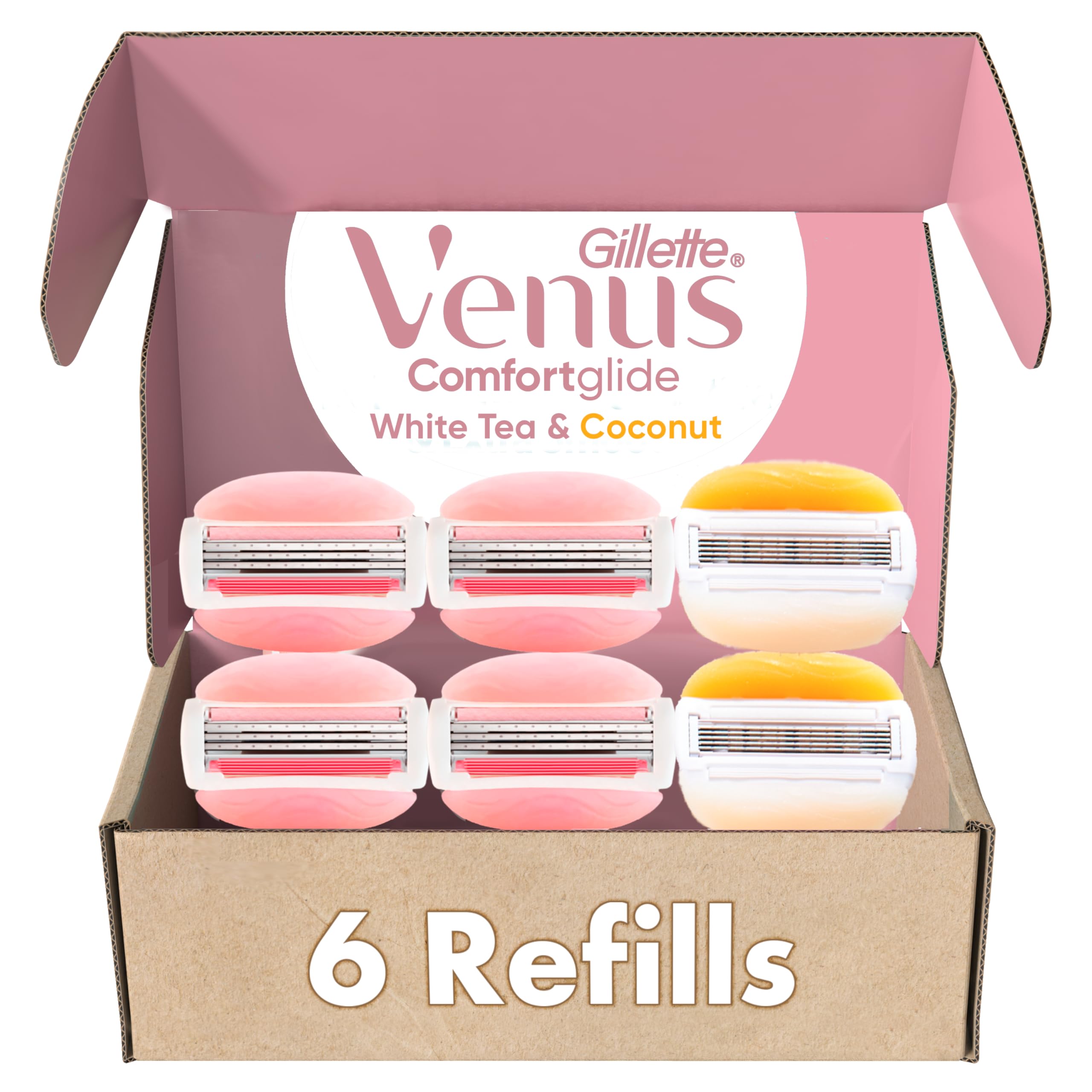Gillette Venus ComfortGlide White Tea 4 count with Gillette Venus ComfortGlide plus Olay 2 count Womens Razor Blade