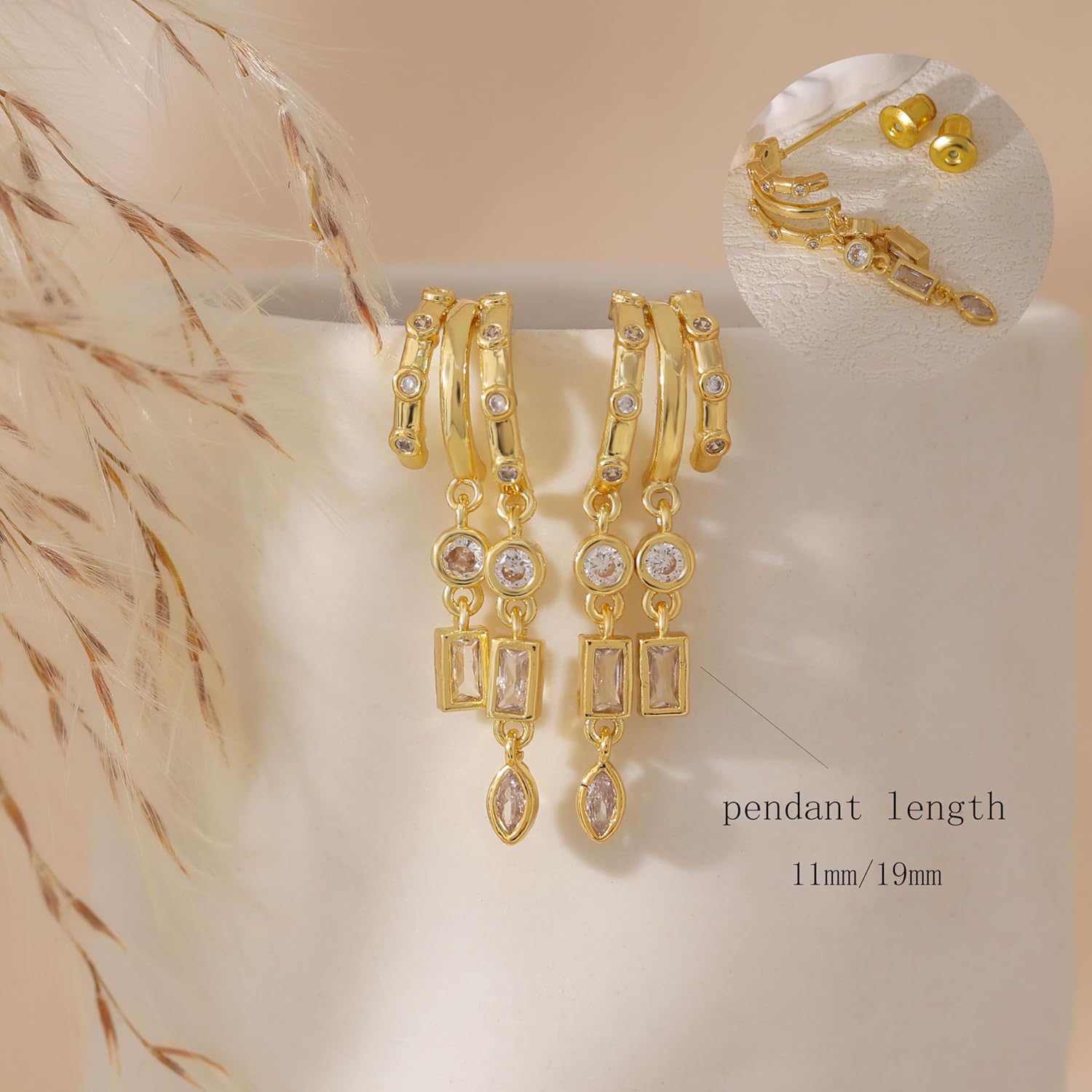 Dangle Earrings For Women, Dainty Gold Drop Statement Earrings 14K Gold Plated Long Huggie Earrings for Women Trendy Hypoallergenic Dangly Earrings Small Triple Hoops Earrings Fashion Jewelry - Image 5