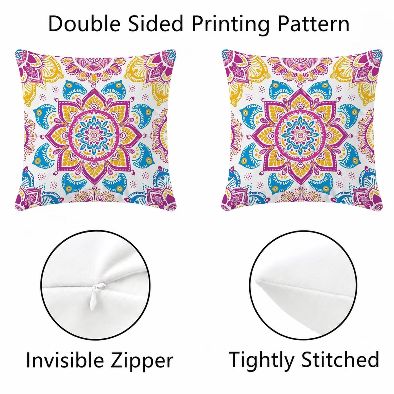 Kissenbezug 60x60 cm 4er Set Beidseitig Bedruckte Farbe Mandala Samt Zierkissenbezüge, wasserdichte Outdoor Kissen Dekokissen für Lounge Deko Wohnzimmer Garten Wohnaccessoires & Schlafzimmer C-O39