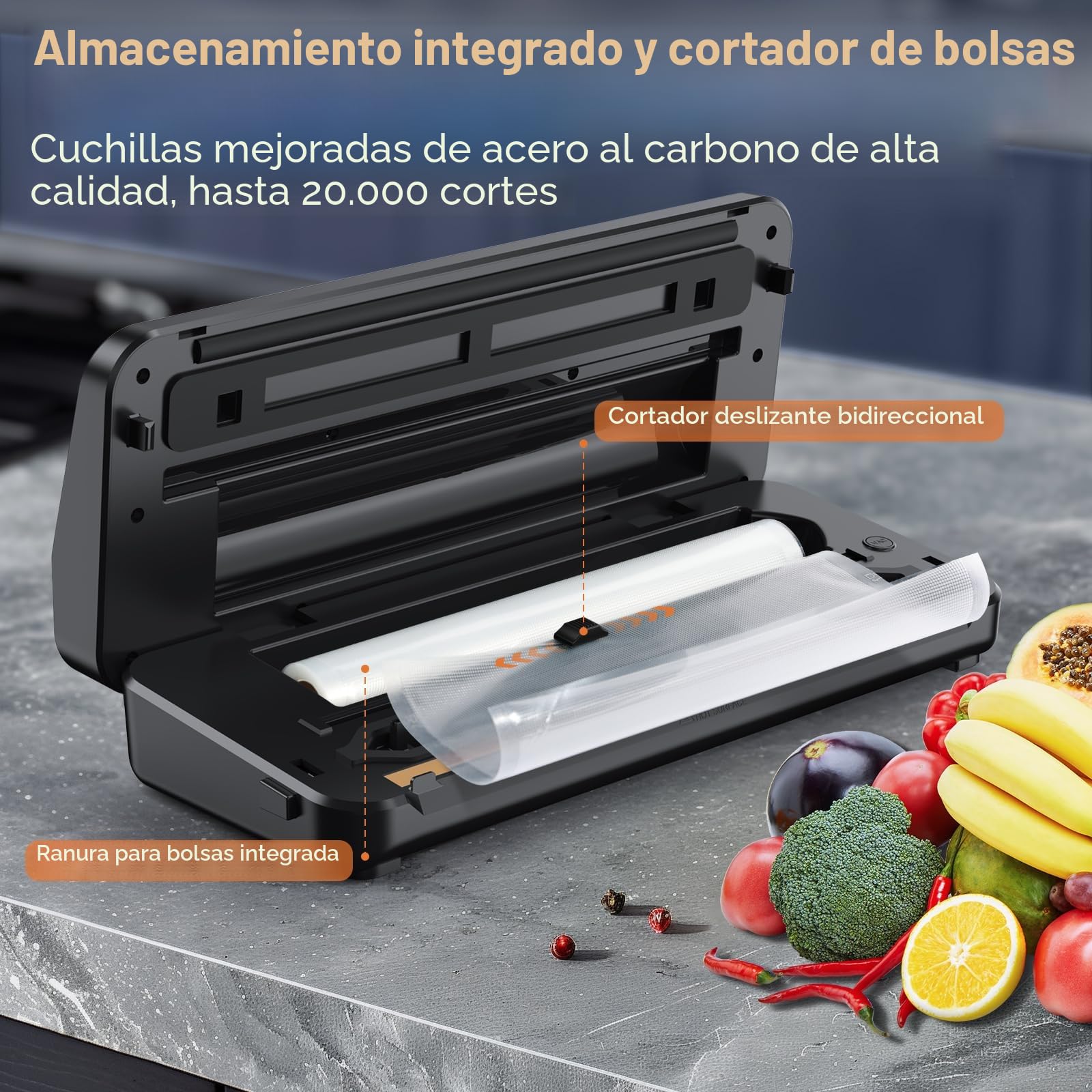 Envasadora al Vacio, 80KPA Domestica 8-EN-1 Maquina Envasar al Vacío Profesional Modos de Alimentos Seco y húmedos, 2 con bolsa enrollable 11 bolsas de vacío y cortador integrad
