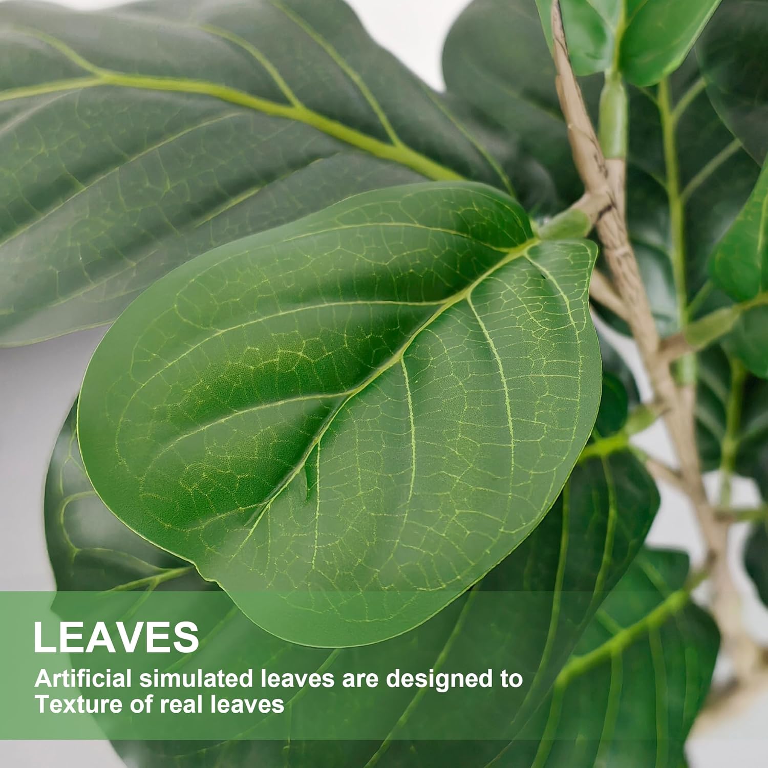 Artificial Fiddle Leaf Fig Tree, 4FT Tall Faux Ficus Lyrata Fake Tree in Black Pot, Faux Plant for Home Office Living Room Decor Aesthetic - Image 5