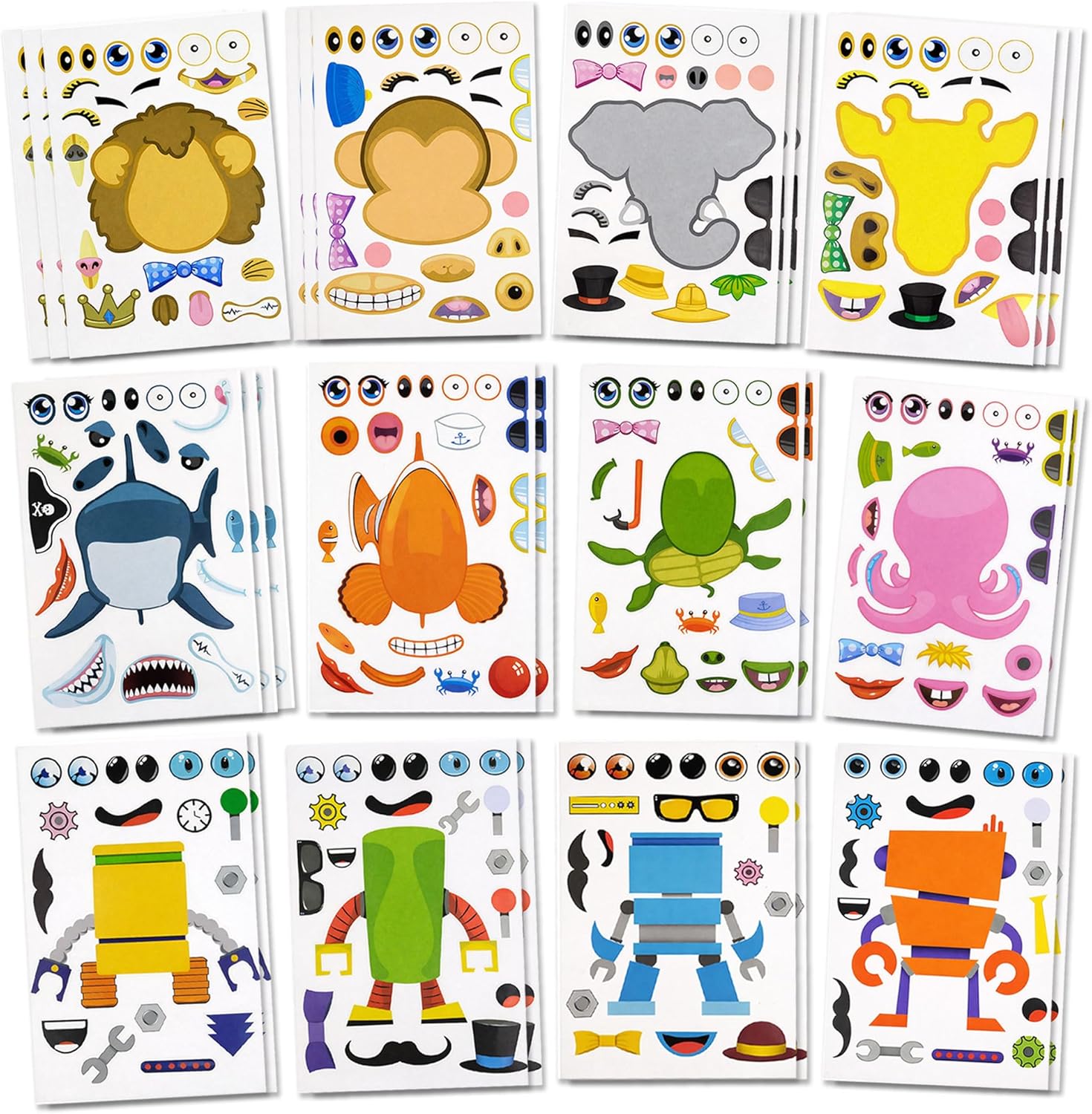 Make a Face Sticker Sheets for Kids – 36 Sheets of Robot, Animal & Sea Life Faces – Preschool Crafts, Kids Party Activities & Sticker Faces