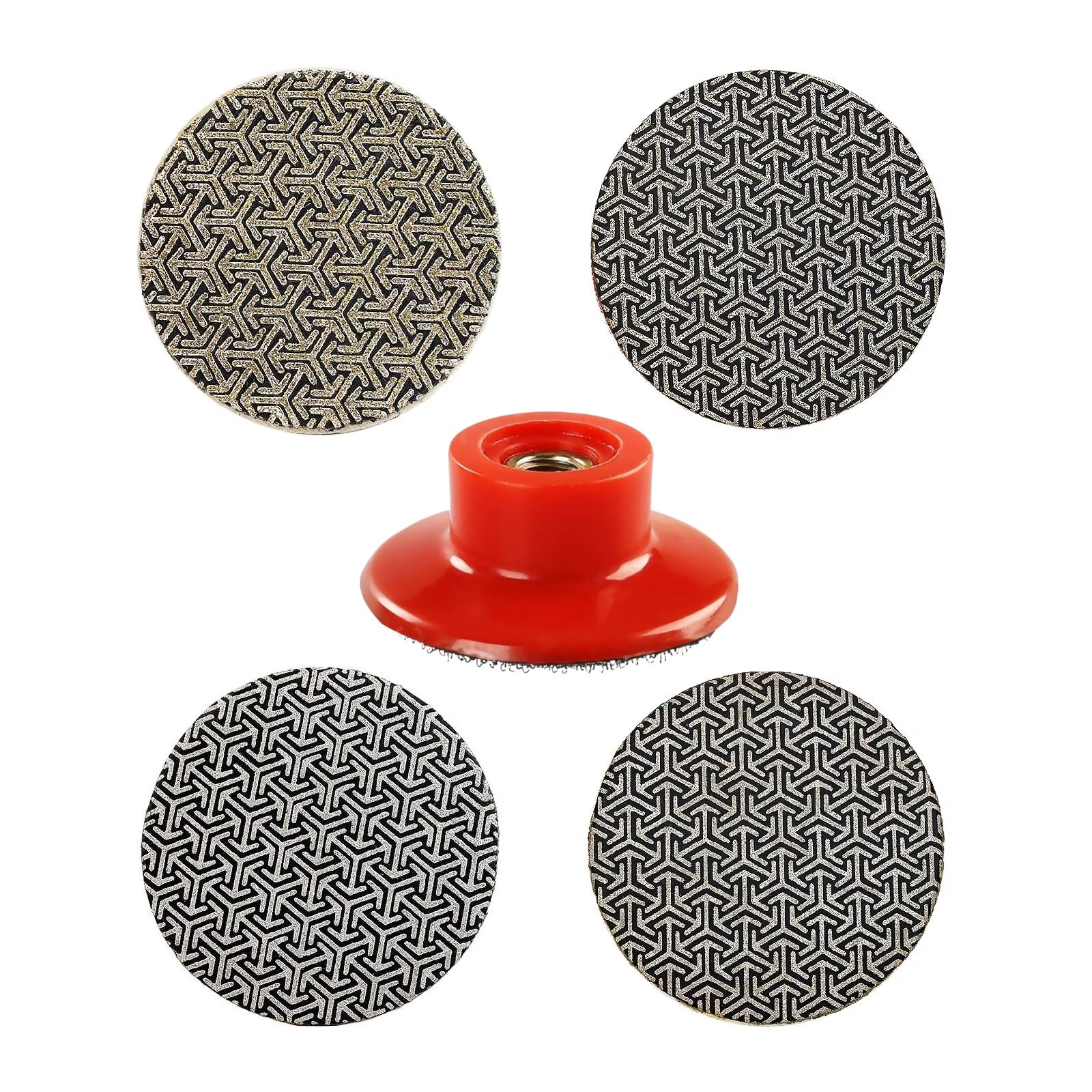 MiJunHD 2inch 50mm Electroplated Diamond Sanding Pad, 60/100/200/4000Grit Grinding Sandpaper Pad & M10 Thread Hook and Loop Backing Holder for Detail Fine Buffing Polishing Trimming (5Pcs/Set)
