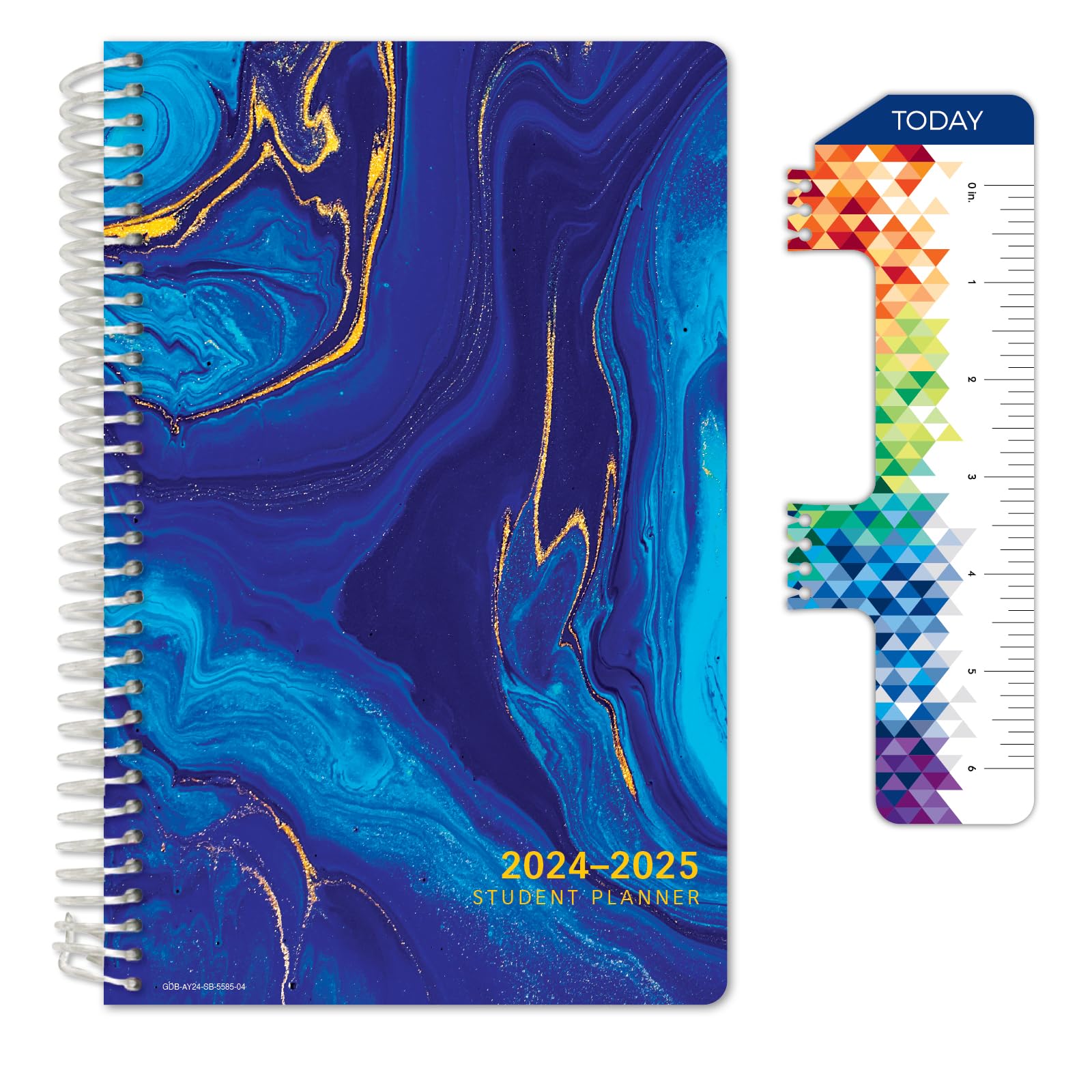 Global DatebooksDated Middle School or High School Student Planner for Academic Year 2024-2025 includes Ruler/Bookmark and Planning Stickers (Block Style - 5.5"x8.5" - Deep Blue Marble)
