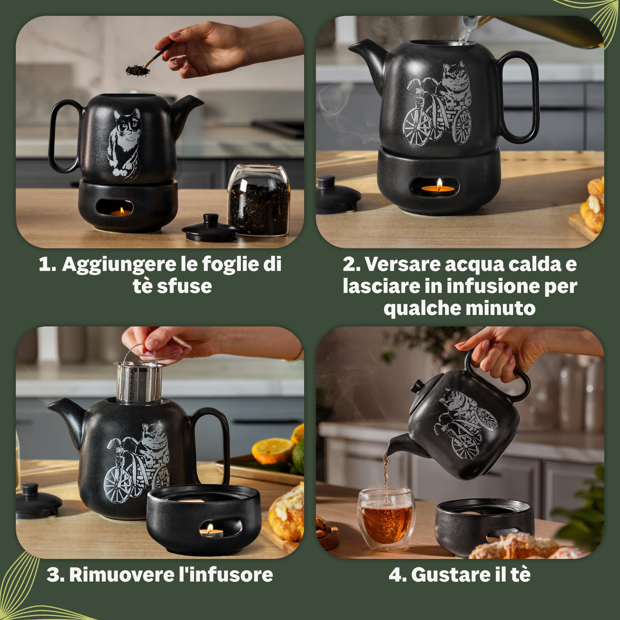 YC Yang Chai YC GATOLO - Teiera con fornello, in ceramica nera opaca, 1,3 l, teiera con inserto per colino, antigoccia e resistente al calore, teiera in ceramica fatta a mano, calore duraturo