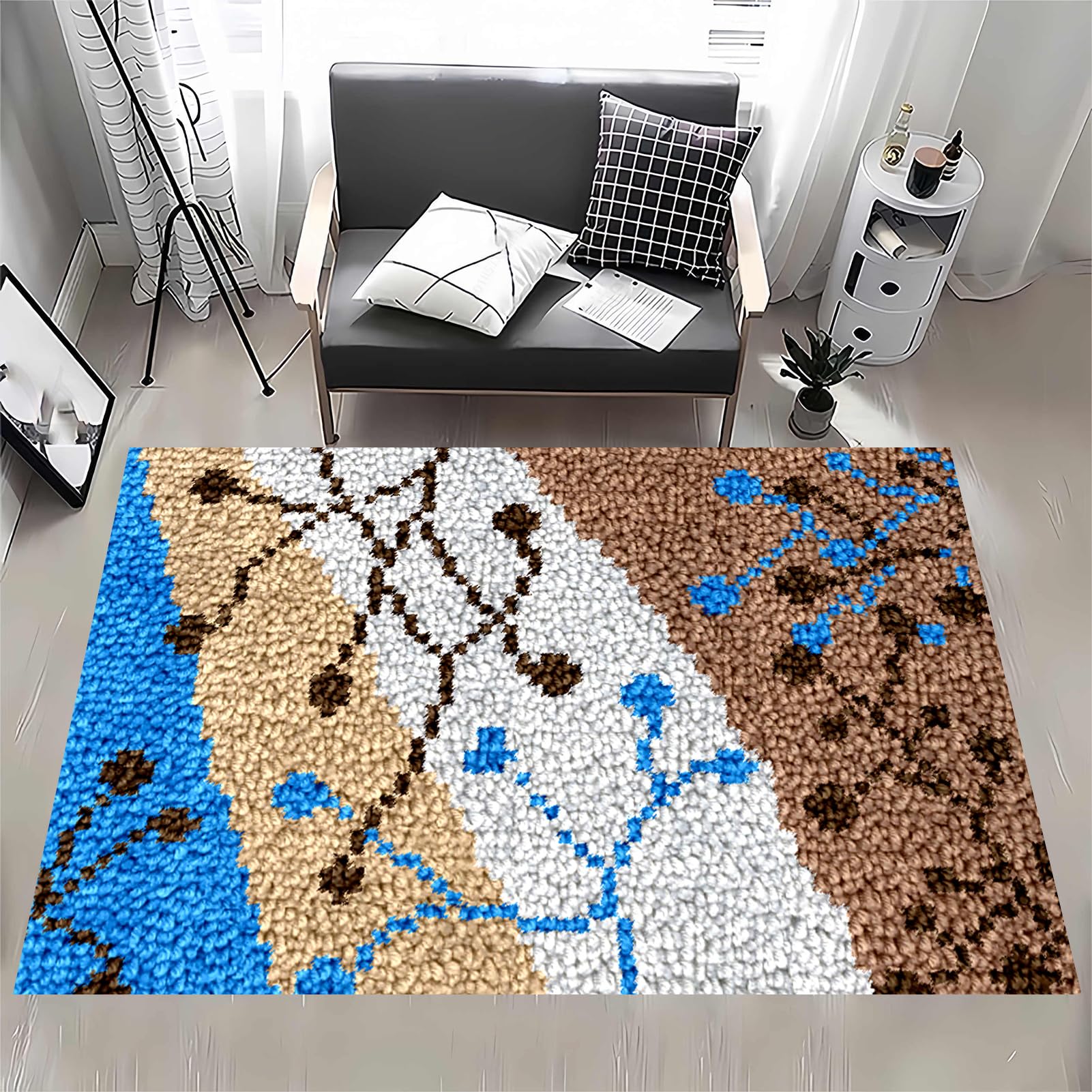 MXOUAJ 90 x 120 cm Latch Hook Rug Kits for Adults, Rug Making Kits for Adults, Printed Canvas Tapestry Kits Embroidery Kits, DIY Crochet Yarn Floor Cushion Crochet Large Hook for Home Decoration