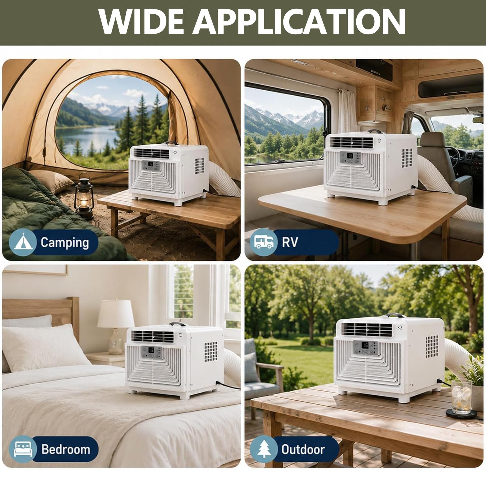 Mini Condizionatore Portatile con Vero Compressore,Climatizzatore da Campeggio 3400 BTU,4-in-1 Raffreddatore Silenzioso 45dB per tendas,Camper,Va-NS e Avventure all'Aperto Cold