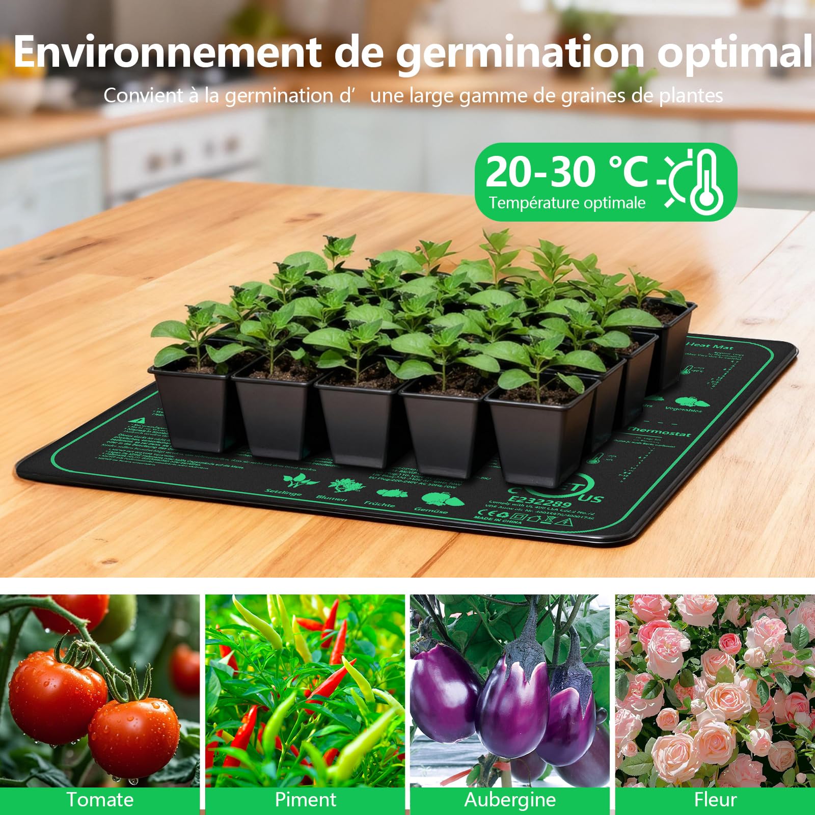 Tapis Chauffant pour Plantes avec Thermostat, Serre de Germination Accélère la Germination des Graines, Coussin de Chauffrage pour Reptile et Amphibien, Étanchéité IP67 (70W, 52X50cm)