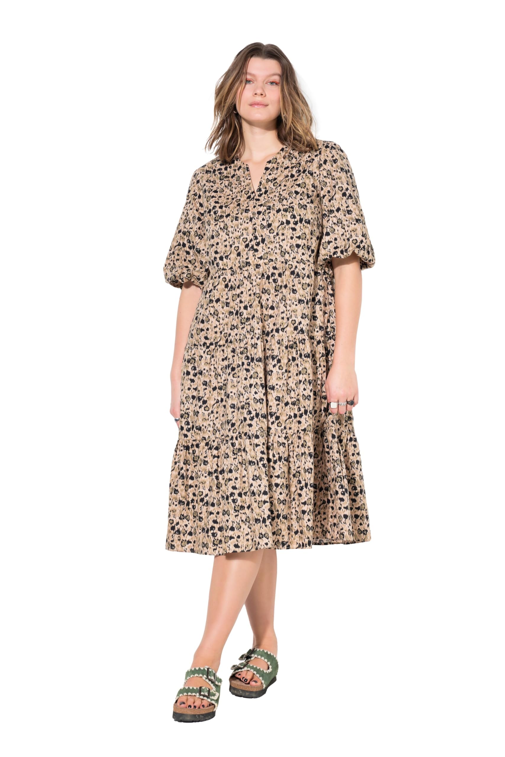 Studio Untold Damen große Größen Übergrößen Plus Size Midikleid, A-Linie, Flowerprint, Volants 839919