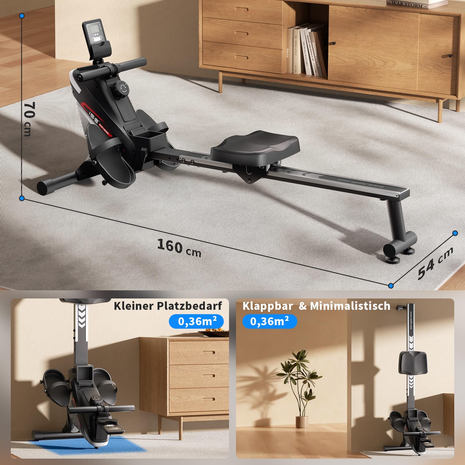 ISE Rudergerät für Zuhause, Magnetisches rudergerät mit APP & LCD-Display & 8 Widerstandsstufen, Magnetisches Rudergerät,Leise Rudermaschine für Cardio-Training,Indoor-Gerät für das Home-Gym