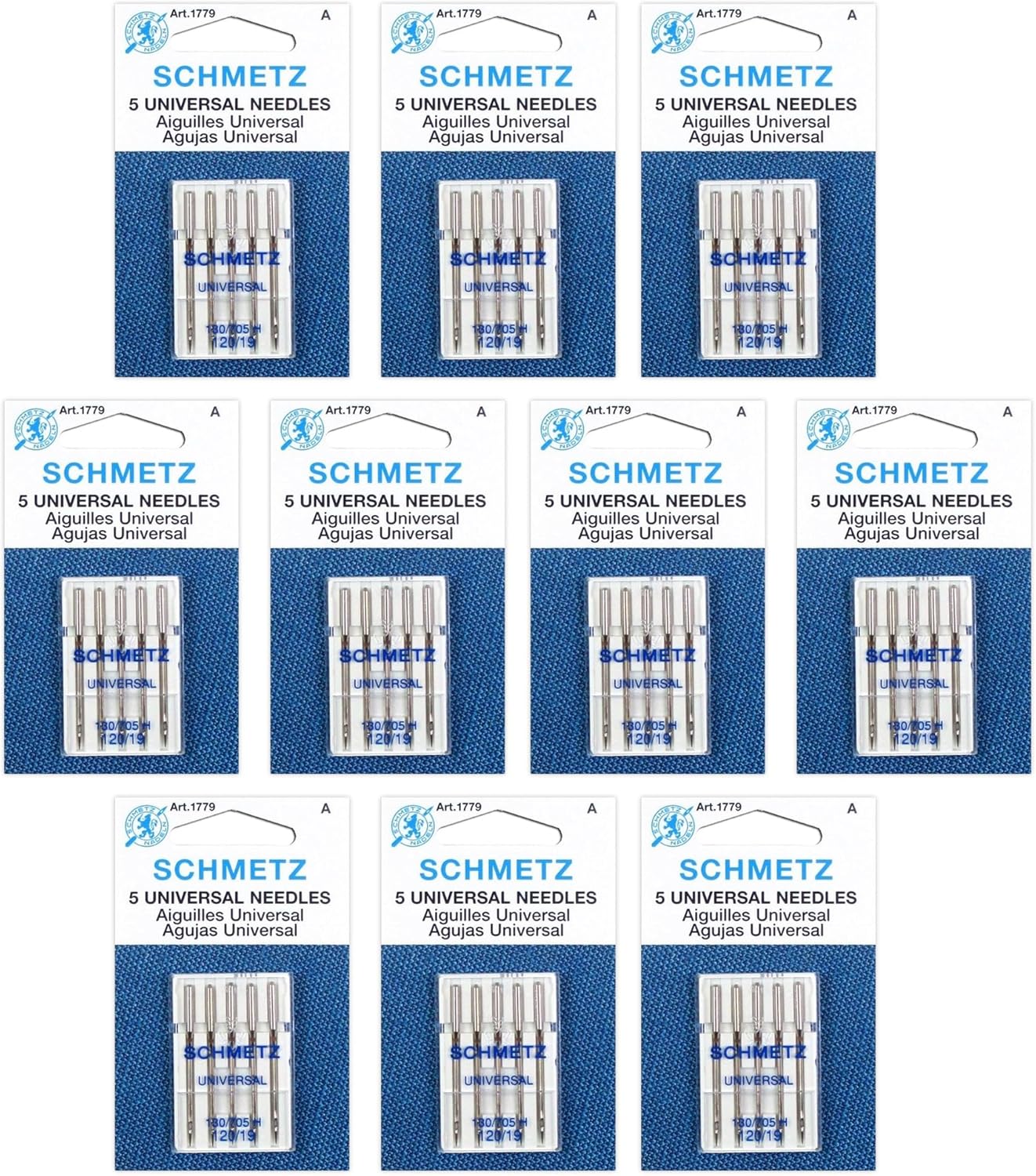 SCHMETZ Universal Sewing Machine Needles - Size 120/19, 5-Needle Cards, Pack of 10