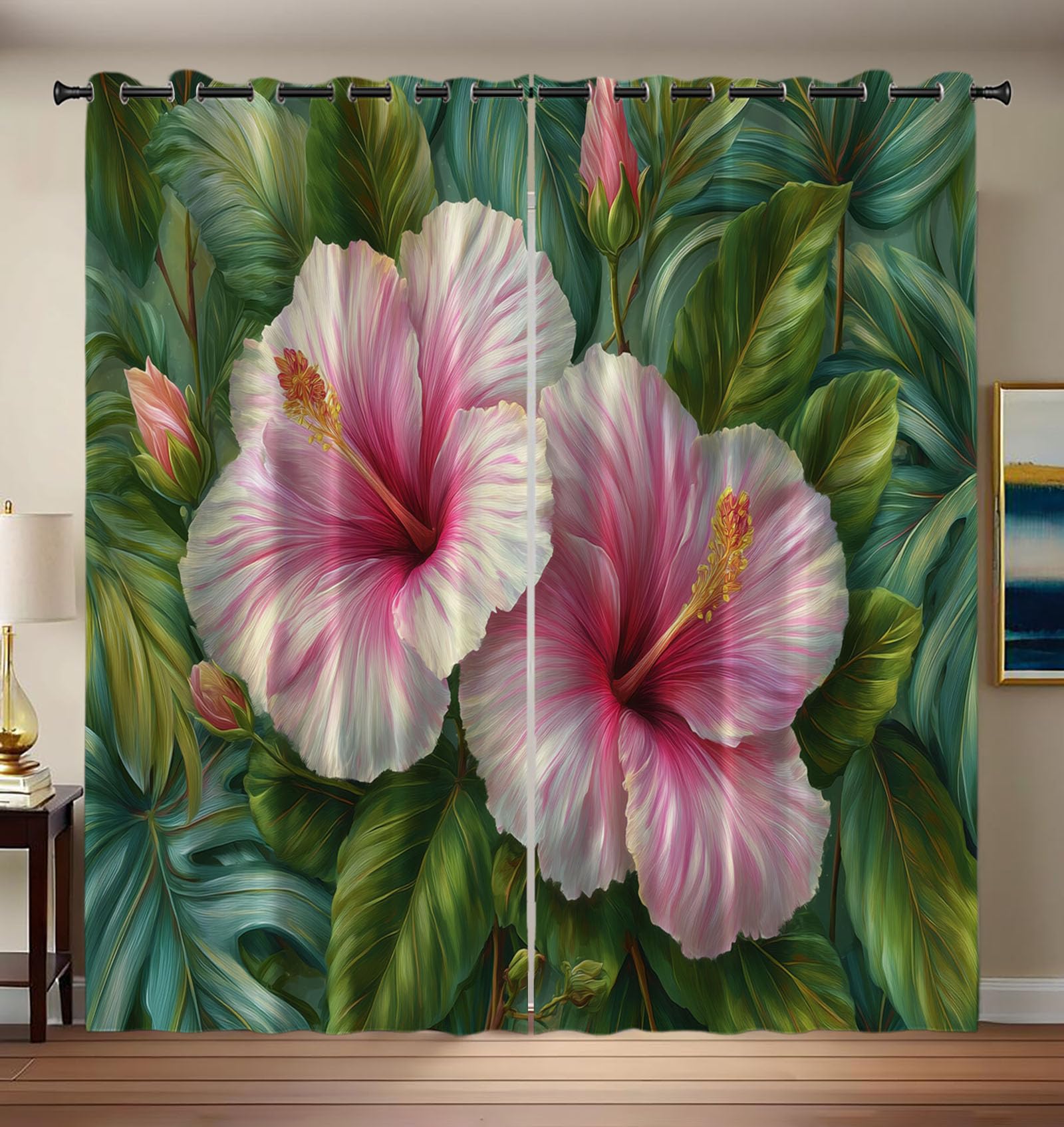 Rideau Fleur Vert Perroquet Jungle Occultant Isolant Thermique Plantes Vertes 140x175cm Chambre