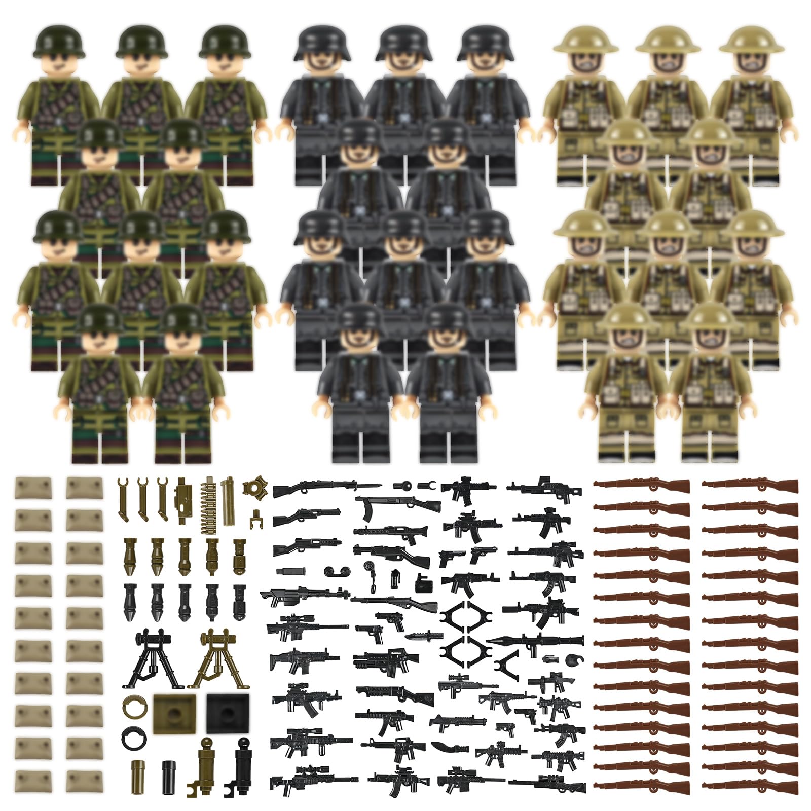 YIMETOP Waffen Militär Set für Figuren, 30 Mini Soldaten Figuren Spielzeug, Ww2 Armee Waffen Spielzeug Set, Ww2 Military Kit für Kinder Geschenke