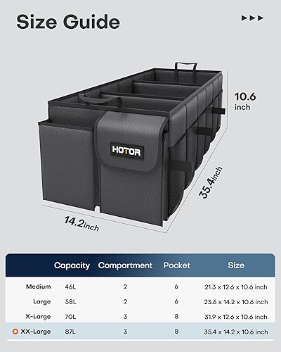 Miniatura 2 de HOTOR Organizador plegable para maletero, SUV y sedán, 3 compartimentos, 35.4 x 14.2 x 10.6 pulgadas, organizador de accesorios de coche negro