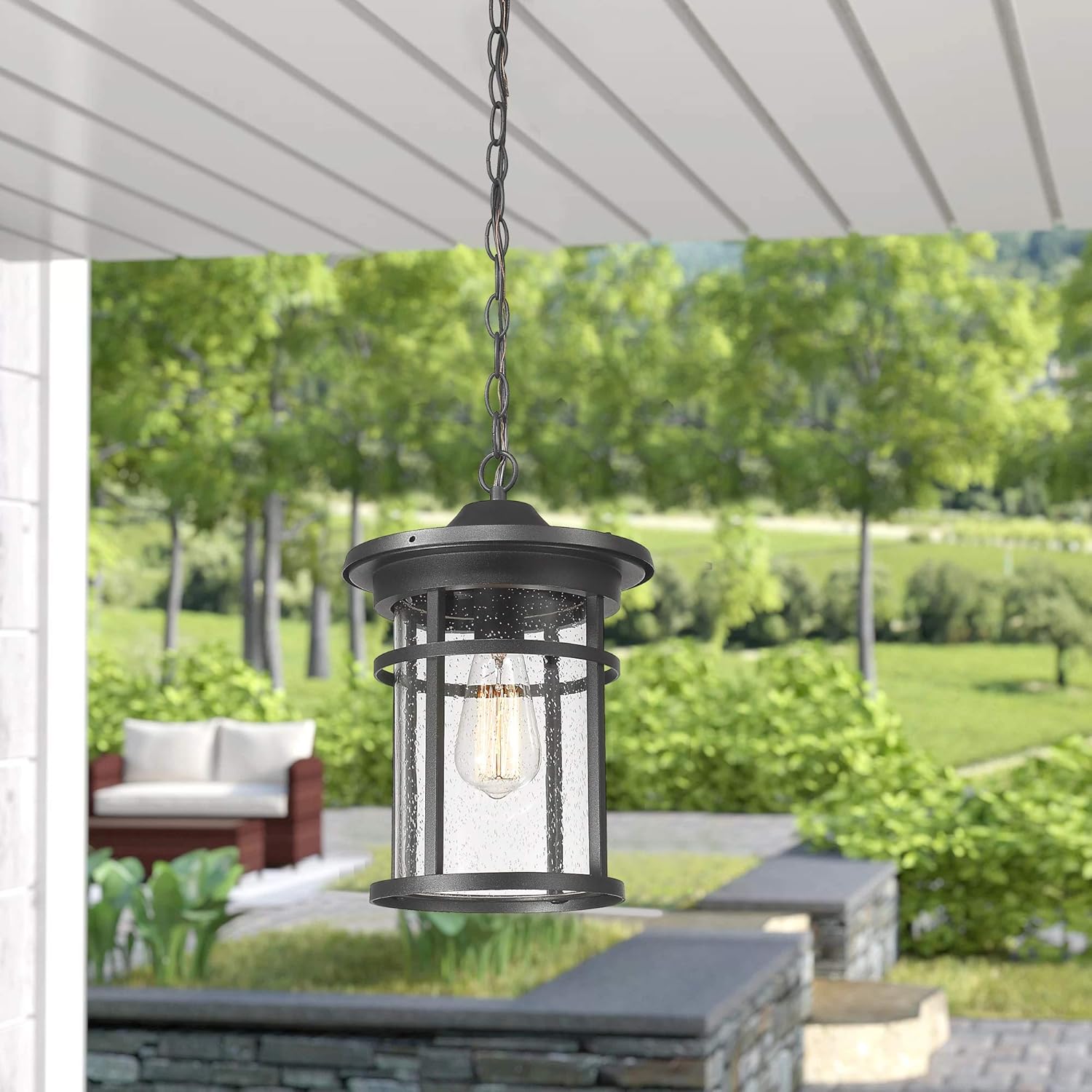 Nеw Dеаl Outdoor Pendant Lighting, Bestshared 1-Light Outdoor Hanging Lantern Light Fixtures for Porch, Farmhouse Style Exterior Porch Lights with Seeded Glass