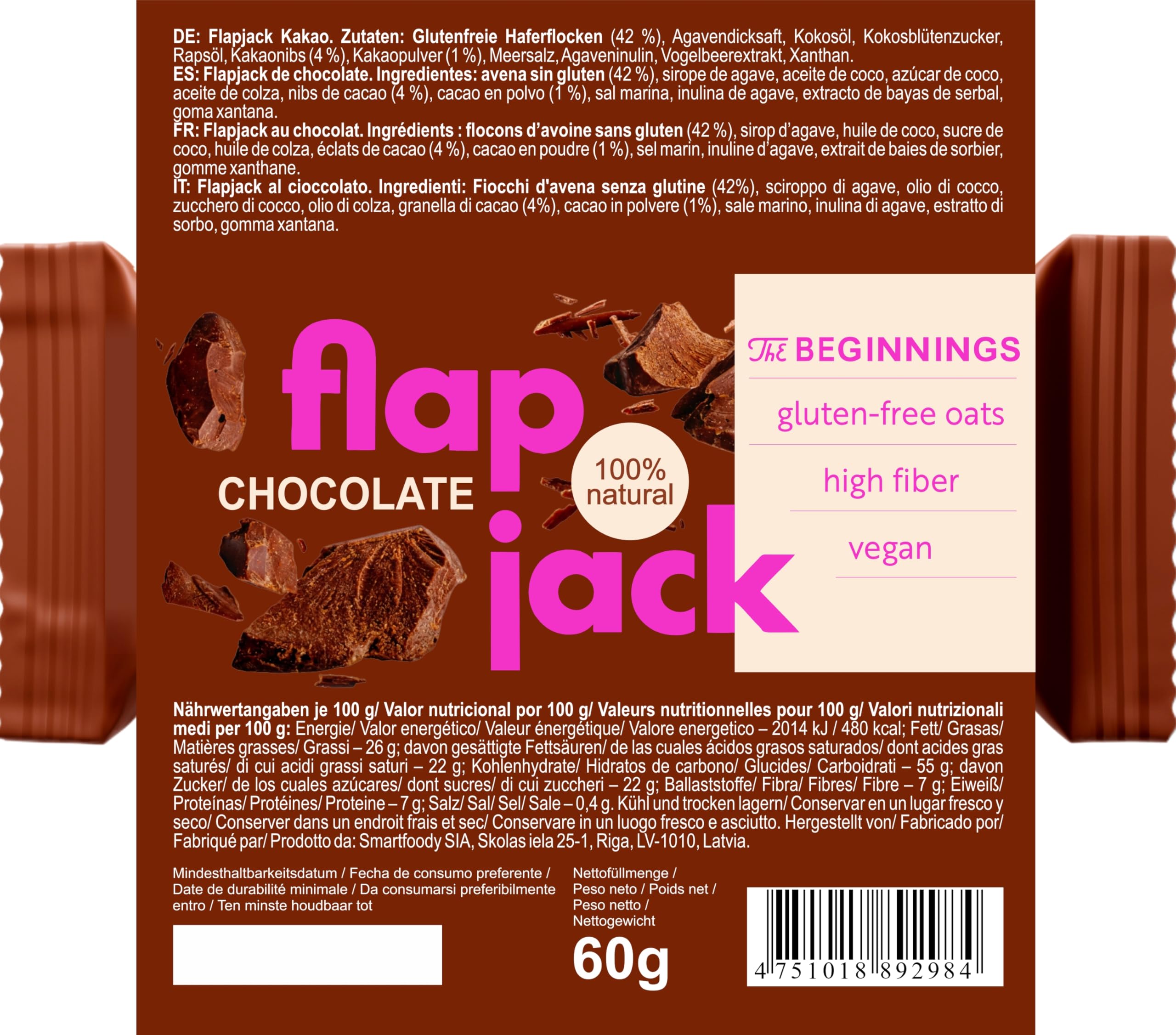 The BEGINNINGS Flapjack all’avena Mix box 5 gusti x 4 barrette – 20 x 60 g (1,2 kg) – barrette ai cereali di avena – vegan, senza glutine – ricche di fibre