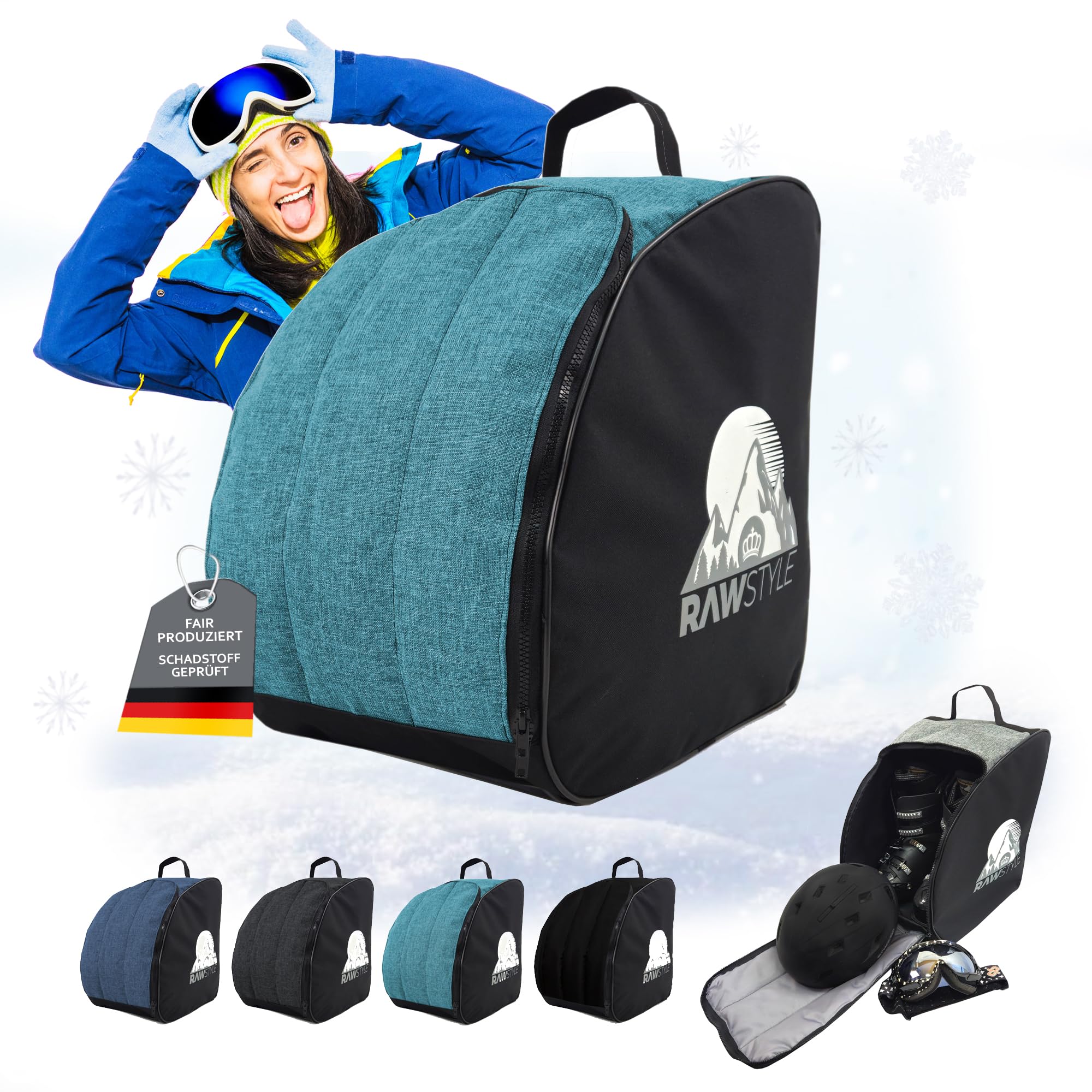 Rawstyle Skischuhtasche Skistiefeltasche Rucksack Helm Hart-Soft-Boots Inliner Bootbag Tasche Skischuhe Modell 3