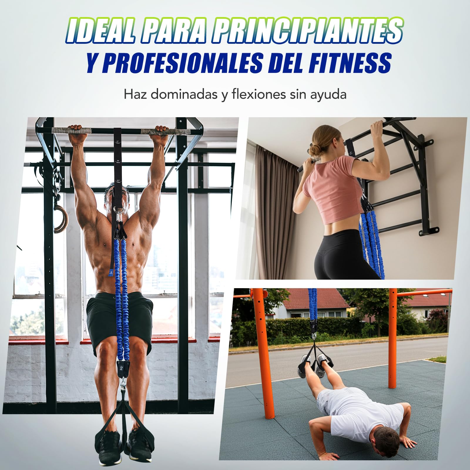 ALongSong Bandas de Resistencia para Dominadas con 4/5 Bandas, Rango de Bandas Elasticas de 80-320Lbs / 80-400Lbs y Plataformas Ajustables para los Pies para Entrenamientos en el Gimnasio