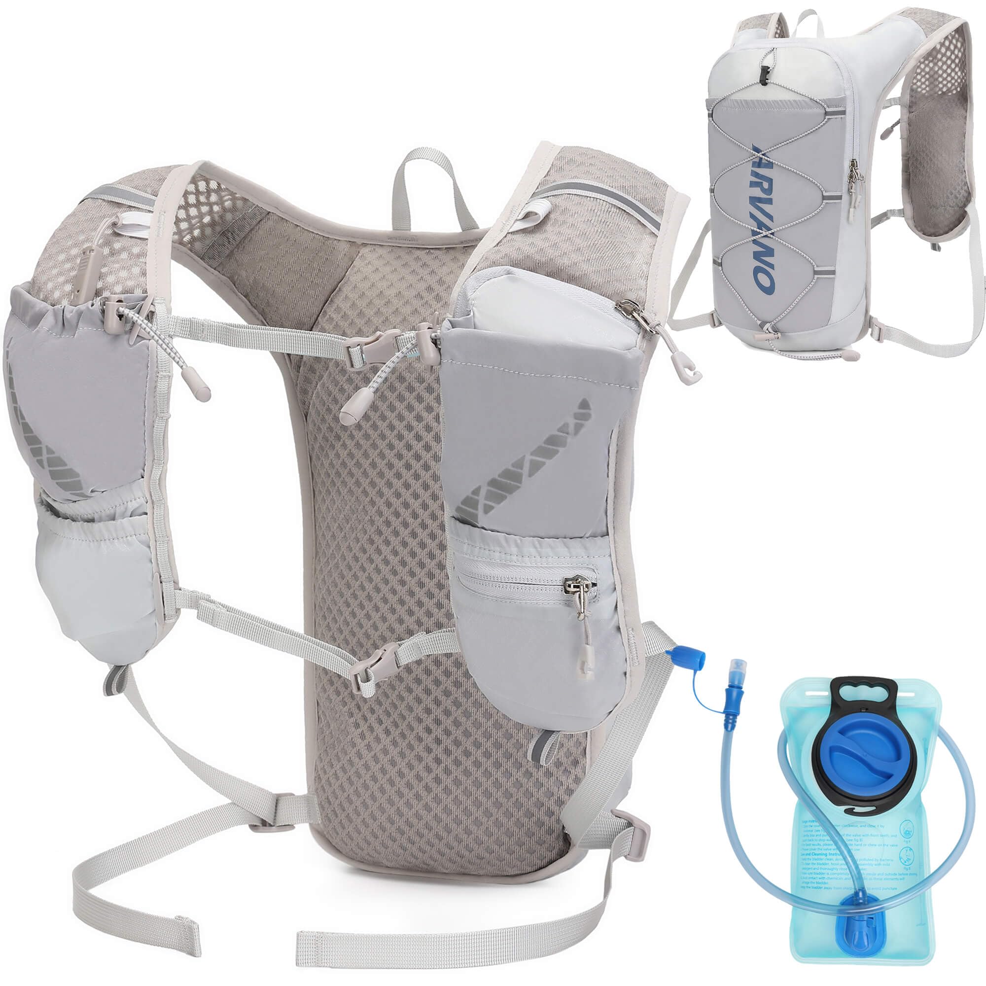 Arvano Running Vest Running Backpack with 1.5L Water Bladder, Lightweight Breathable 5L Hydration Pack for Trail Run Marathon Biking (Grey, One Size)