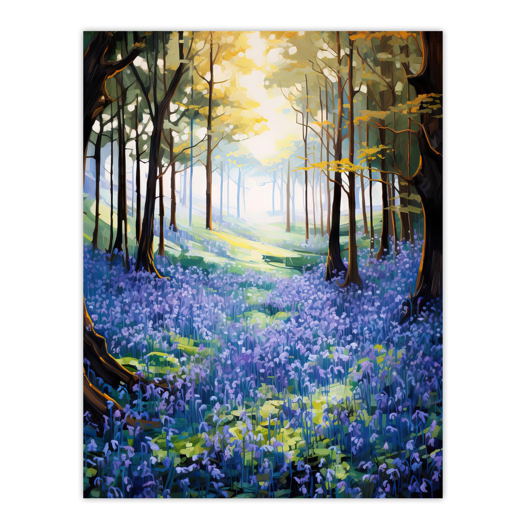 Artery8 Bluebell Wood Spring Flower Woodland Scene Oil Painting Forest Landscape Large Wall Art Poster Print Thick Paper 18X24 Inch