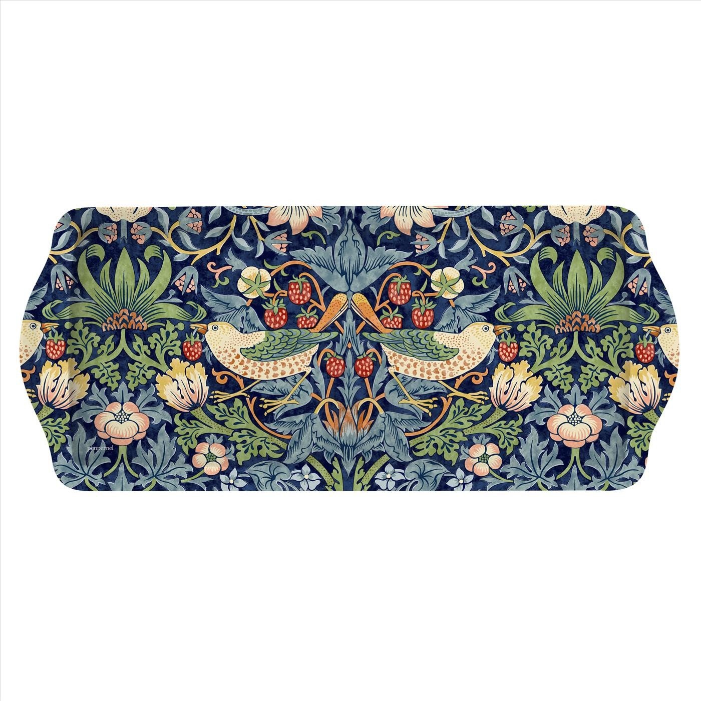 Morris & Co Strawberry Thief Blue Collection Sandwich Tray | Serving Platter | Crudité and Appetizer Tray for Indoor and Outdoor use, Made of Melamine, Measures 15.1" x 6.5", Dishwasher Safe