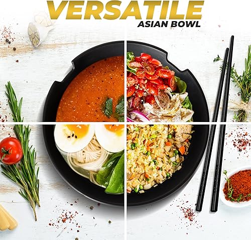 Miniatura 3 de Juego de 2 tazones de fideos Ramen con palillos  Kit de 10 cuencos de ramen japonés aptos para lavavajillas, juego de cuencos asiáticos con palillos