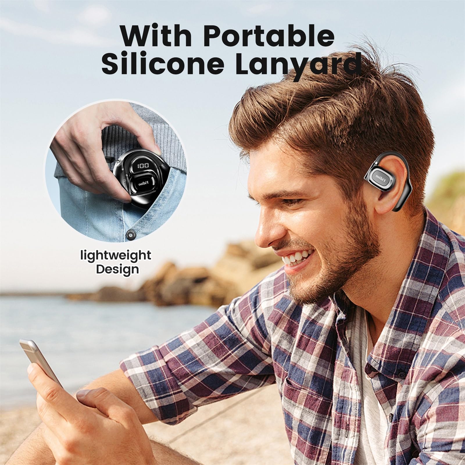 Auricolari aperti senza fili, auricolari Bluetooth 5.4, auricolari Bluetooth aperti con ganci regolabili, ultra confortevoli, vestibilità aderente, suono potente, chiamate chiare, riproduzione 40 ore,