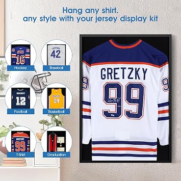 26x37 XL Shadow Box Frame, Jersey Display Case with Grade A Natural Pine Wood Acrylic Front Jersey Frame for Hockey, Soccer, Basketball, Football Uniform Shirts, Black