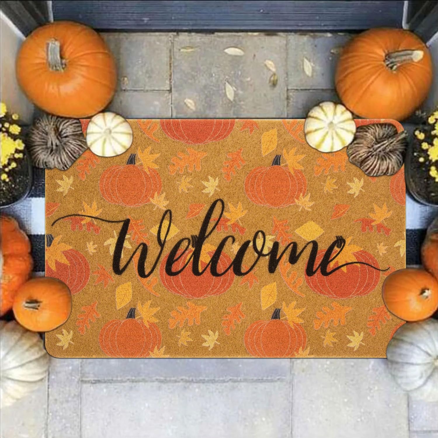 Hello-Pumpkin-Welcome-Entrance-Mats-Coir-Floor-Doormat-Indoor-Outdoor-Door-Mat Non Slip Autumn Derections 17x29 Inch