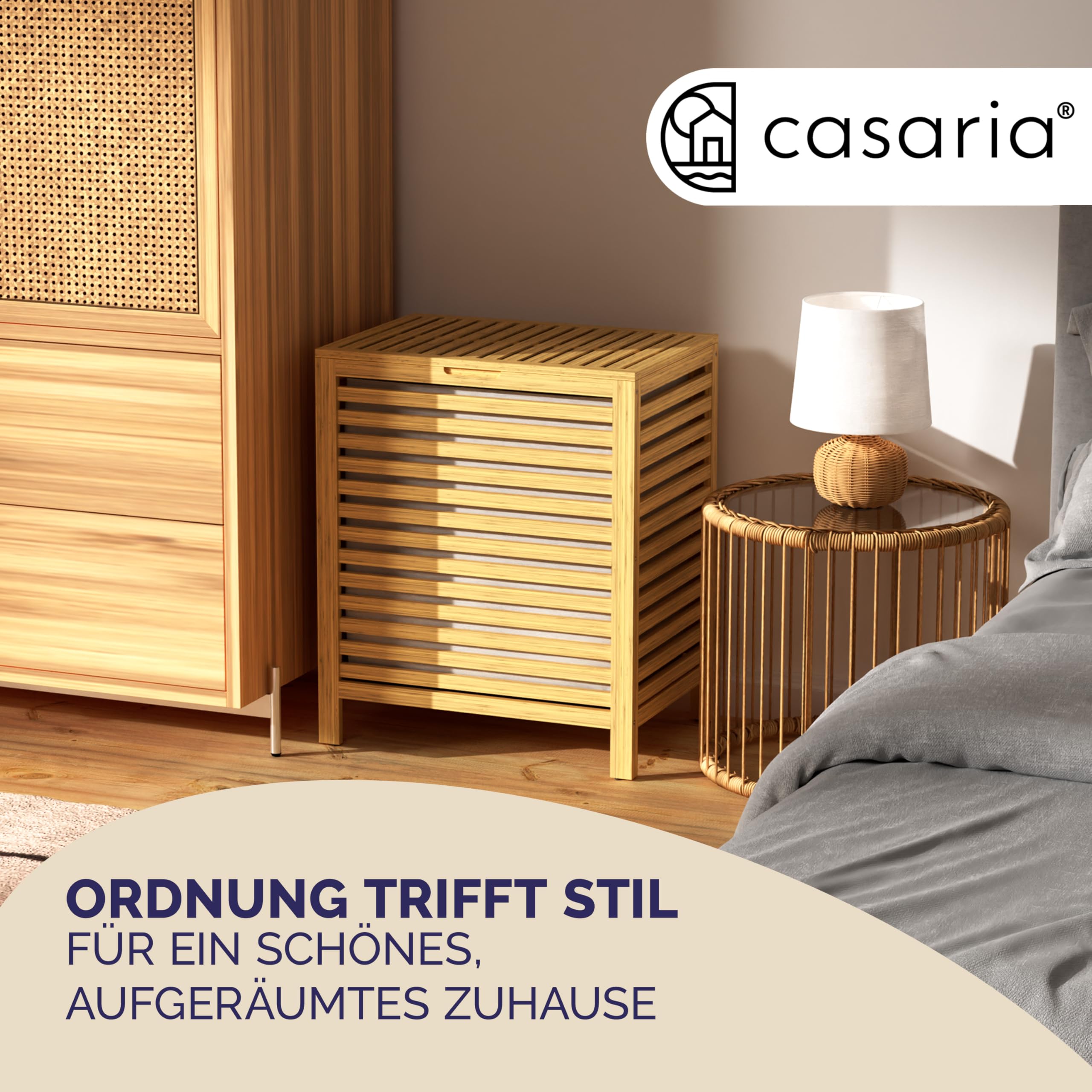 CASARIA® Wäschekorb mit Deckel Bambus Holz 70L Groß Wäschesammler Wäschesack Herausnehmbar Baumwolle 62x51x36cm Schmal Wäschebox Wäschetonne Badzimmer