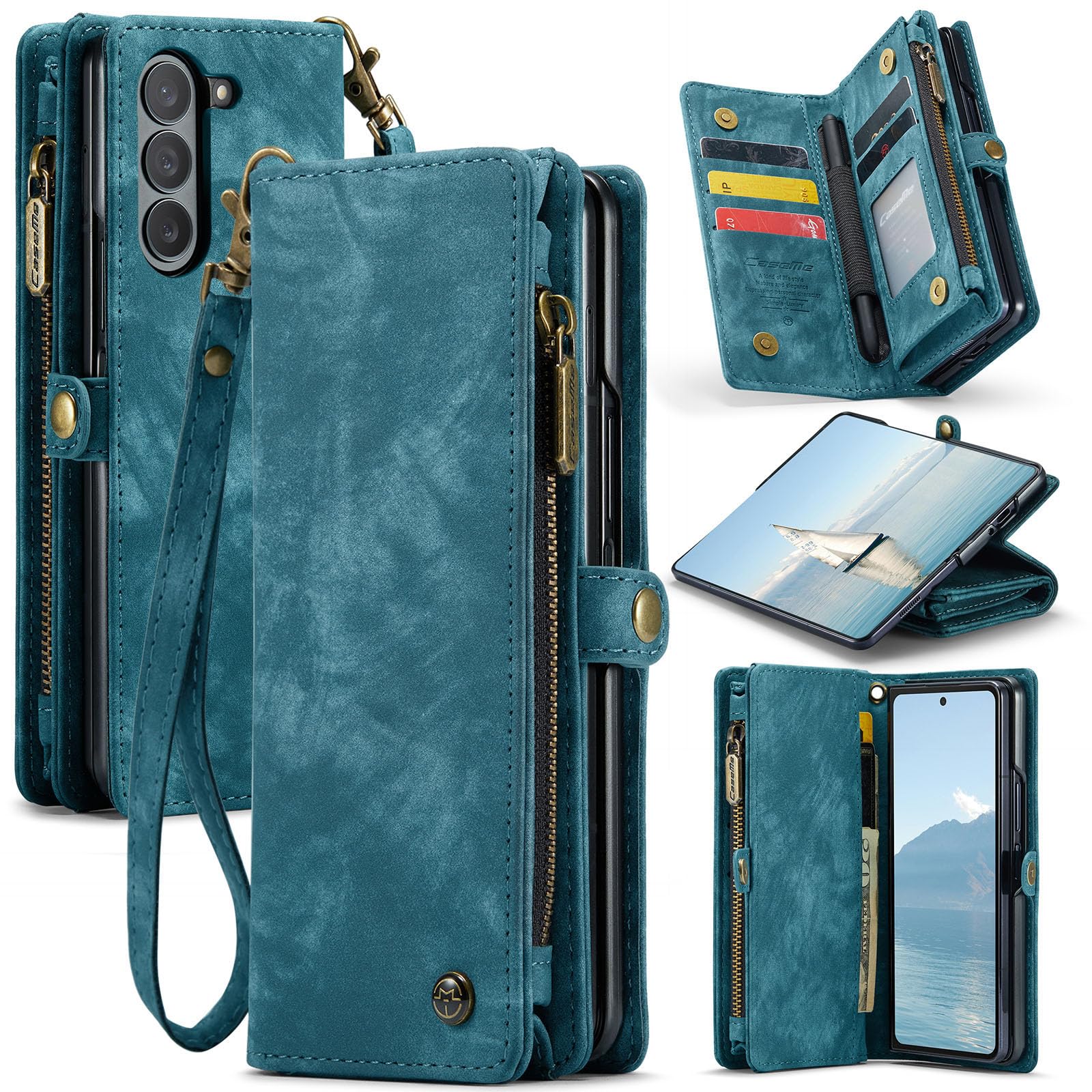 UFinetech Z Fold 6 Case, Shockproof Card Holder Flip Zipper Slots Wallet Cover for Galaxy Z Fold6 Case, Built-in S-Pen Holder