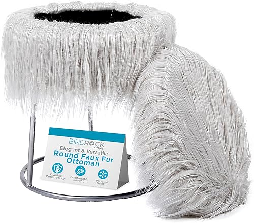 Miniatura 9 de BIRDROCK HOME Taburete redondo de piel sintética, otomana pequeña acolchada con cojín suave para sala de estar, dormitorio o sala de maquillaje,