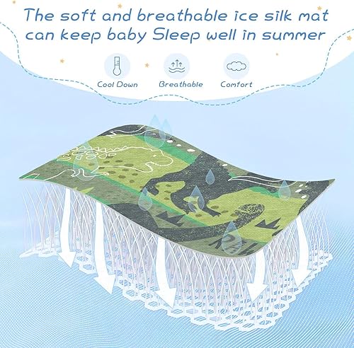 Miniatura 5 de MCHIVER Rawr - Almohadilla de cama de dinosaurio con funda de almohada de seda de hielo, transpirable, colchoneta transpirable para cuna para niños