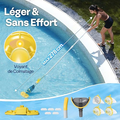 VIVOHOME Aspirateur Piscine sans Fil 4200L/H avec Perche Télescopique 278cm, Nettoyeur Piscine avec 4 Sacs Filtres, Robot Piscine Portable Autonomie jusqu'à 60 Minutes pour Piscine, Spa - 6